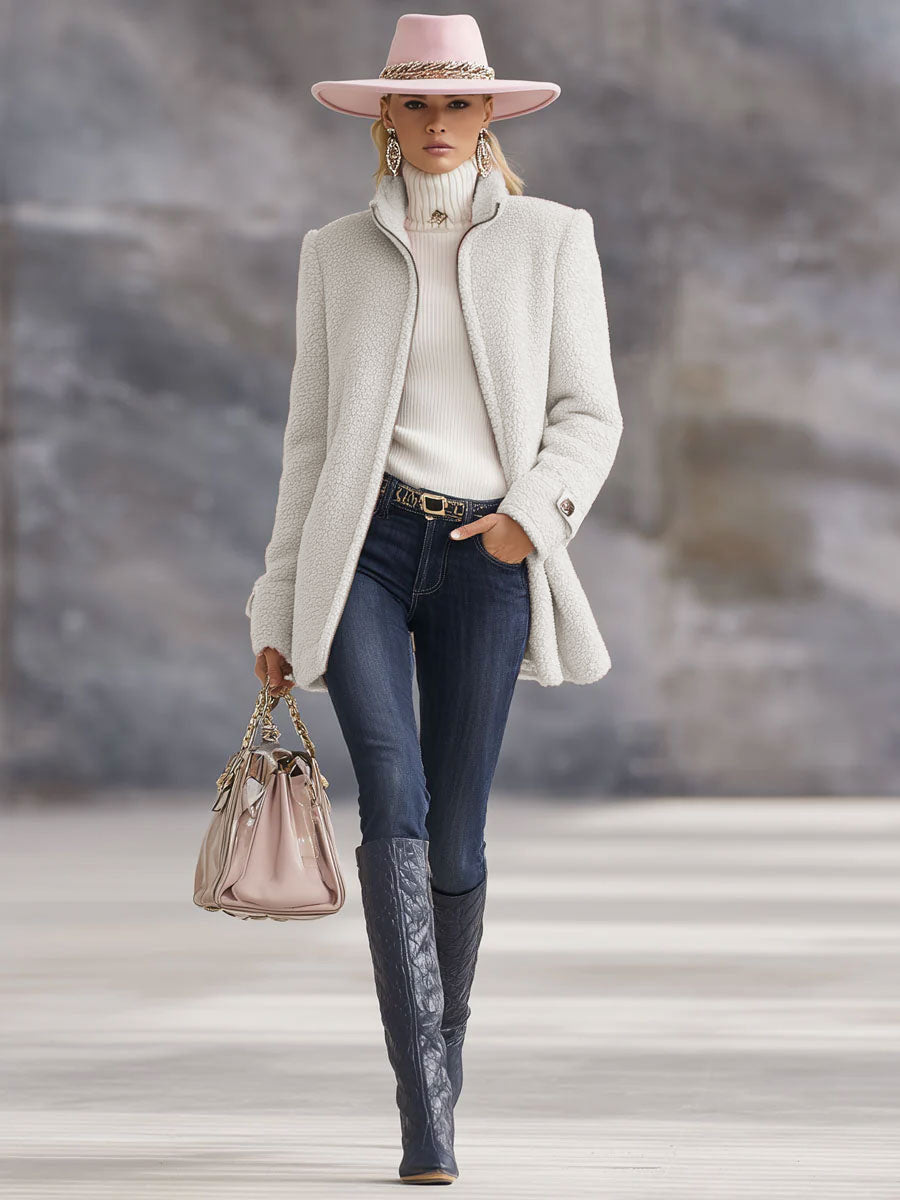 Vintage-inspired zip-up fleece jacket for women | Rosmelle -7