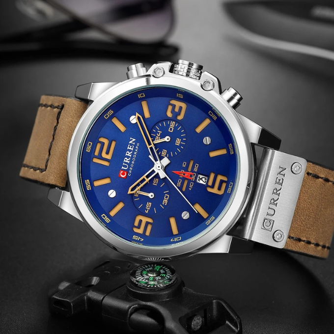 Chronograph leather-strap classic watch for men | The Hudson Classic -15
