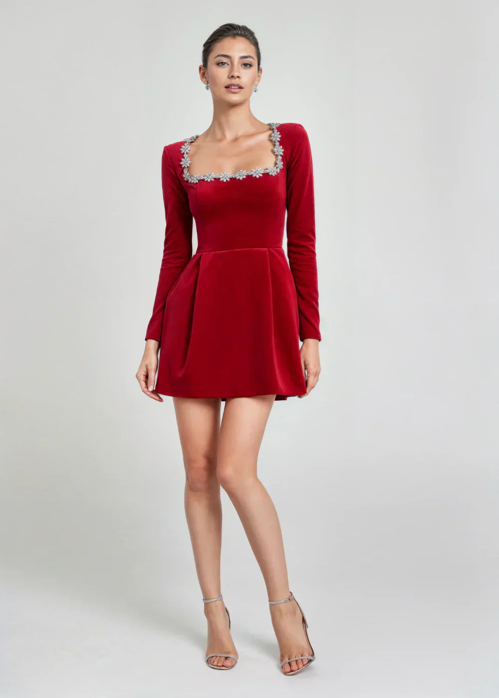 Elegant square-neck mini dress with long sleeves Chic for Women | Willow Grace