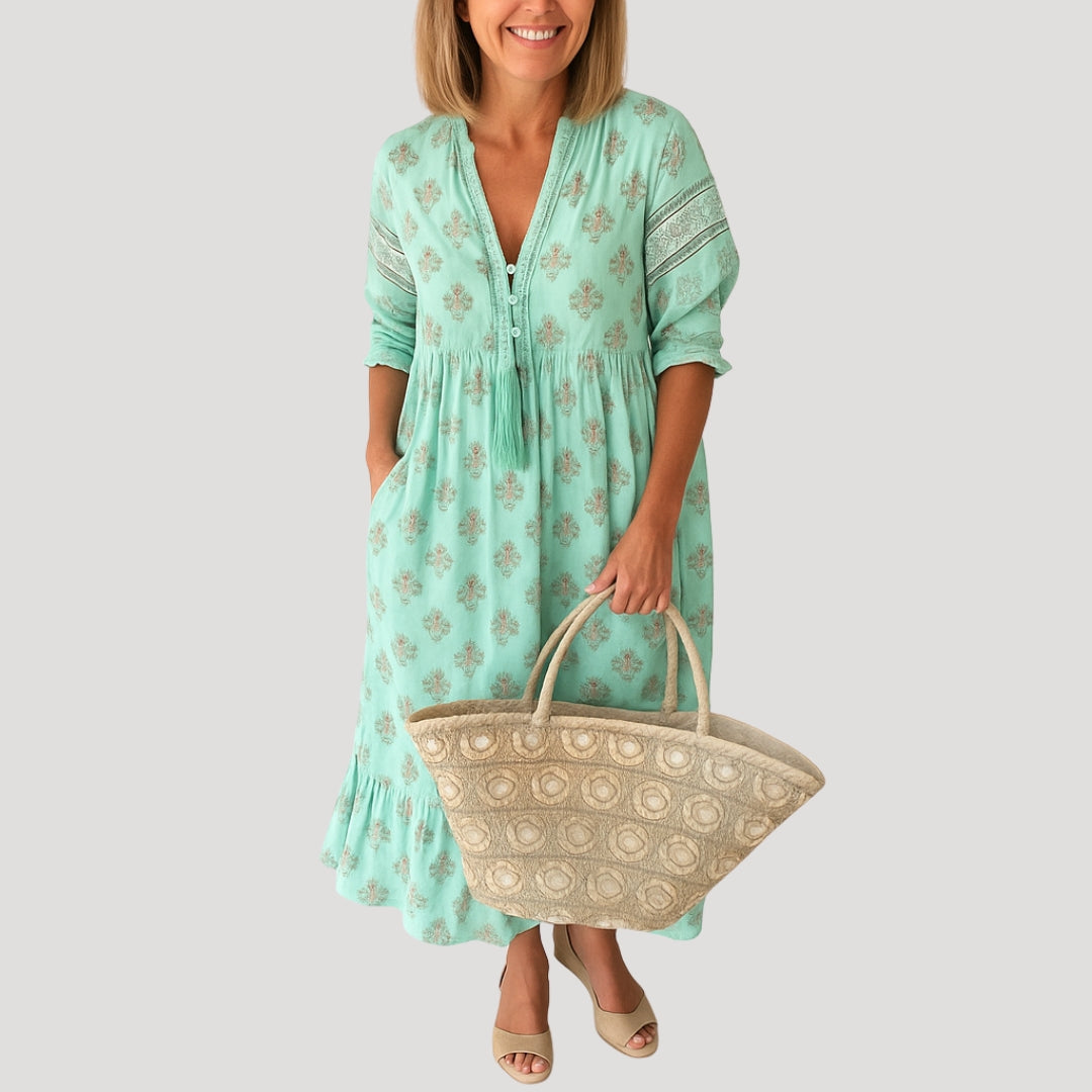 Boho beach midi dress with pockets for women | Beachelle -3