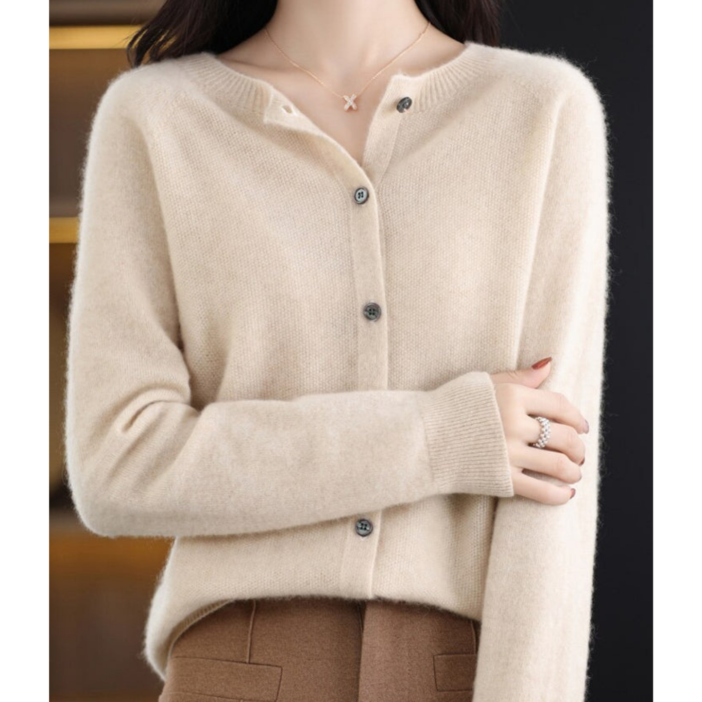 Classic button-front refined everyday cardigan for women | Aurelia -7
