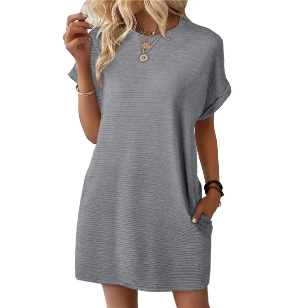 Minimalist round neck summer dress for women | Evasha