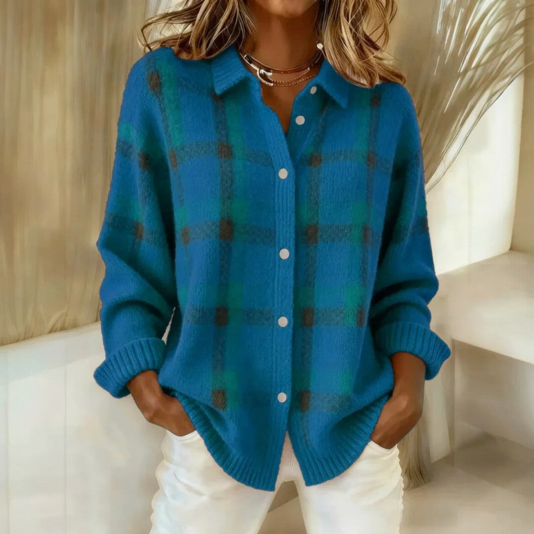 Relaxed check button-front sweater for women | Lanie