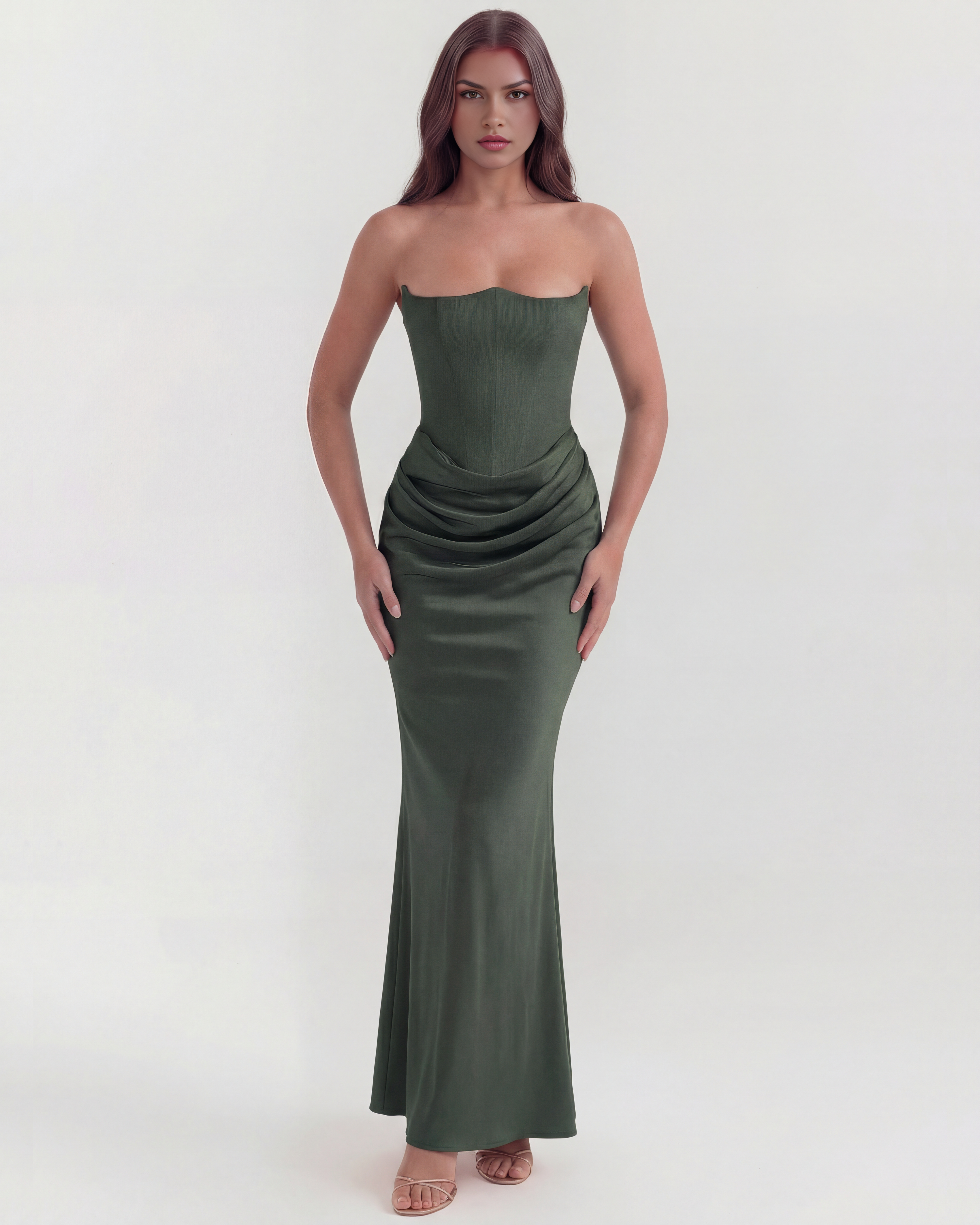 Sculpted corset strapless maxi dress for women | Rosalind