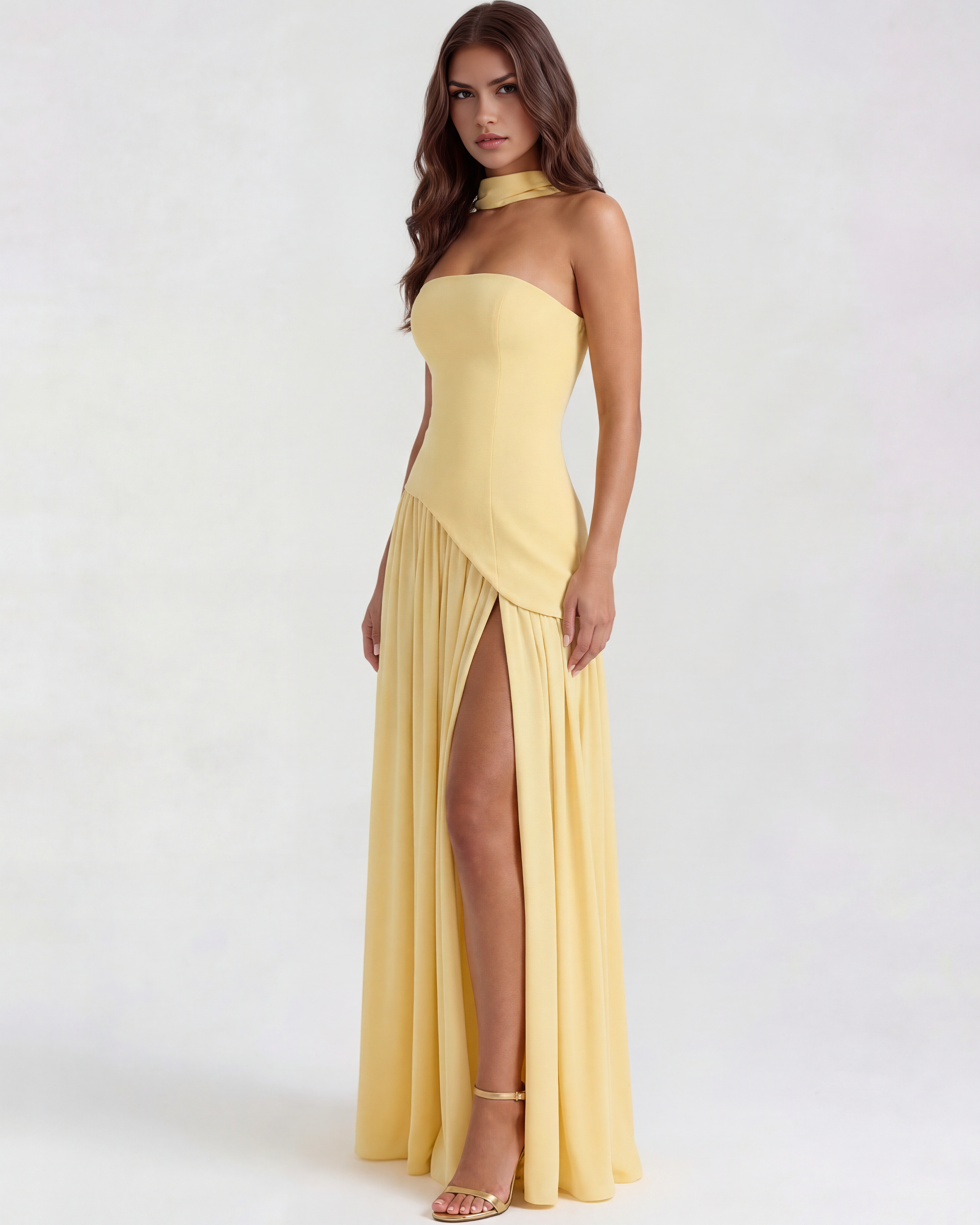 Structured bodice crepe maxi dress for women | Serena