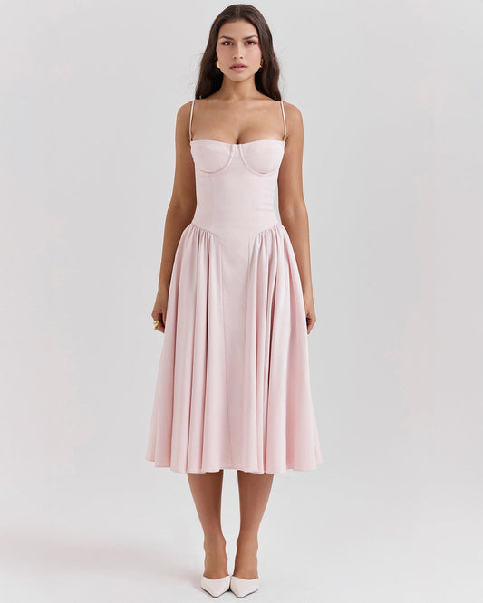 Sweetheart neckline boned midi dress for women | Francesca