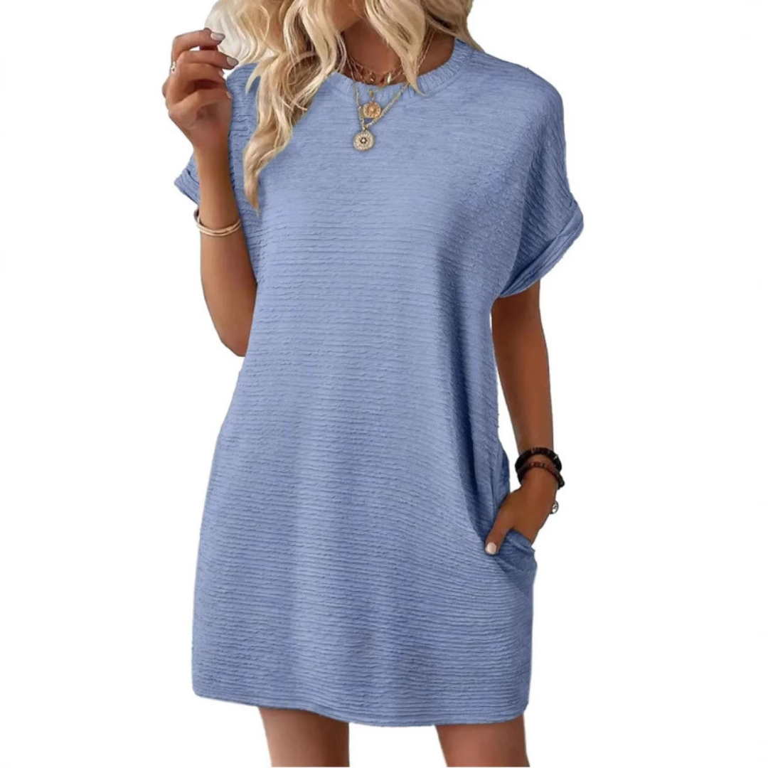 Casual minimalist round-neck everyday summer dress for women | Evasha -11