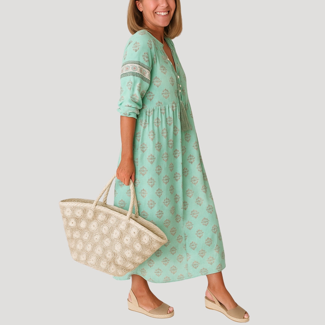 Boho beach midi dress with pockets for women | Beachelle -4
