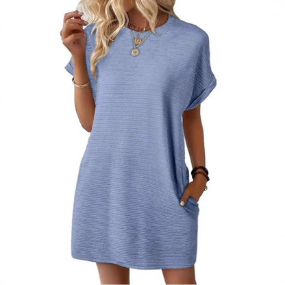 Minimalist round neck summer dress for women | Evasha