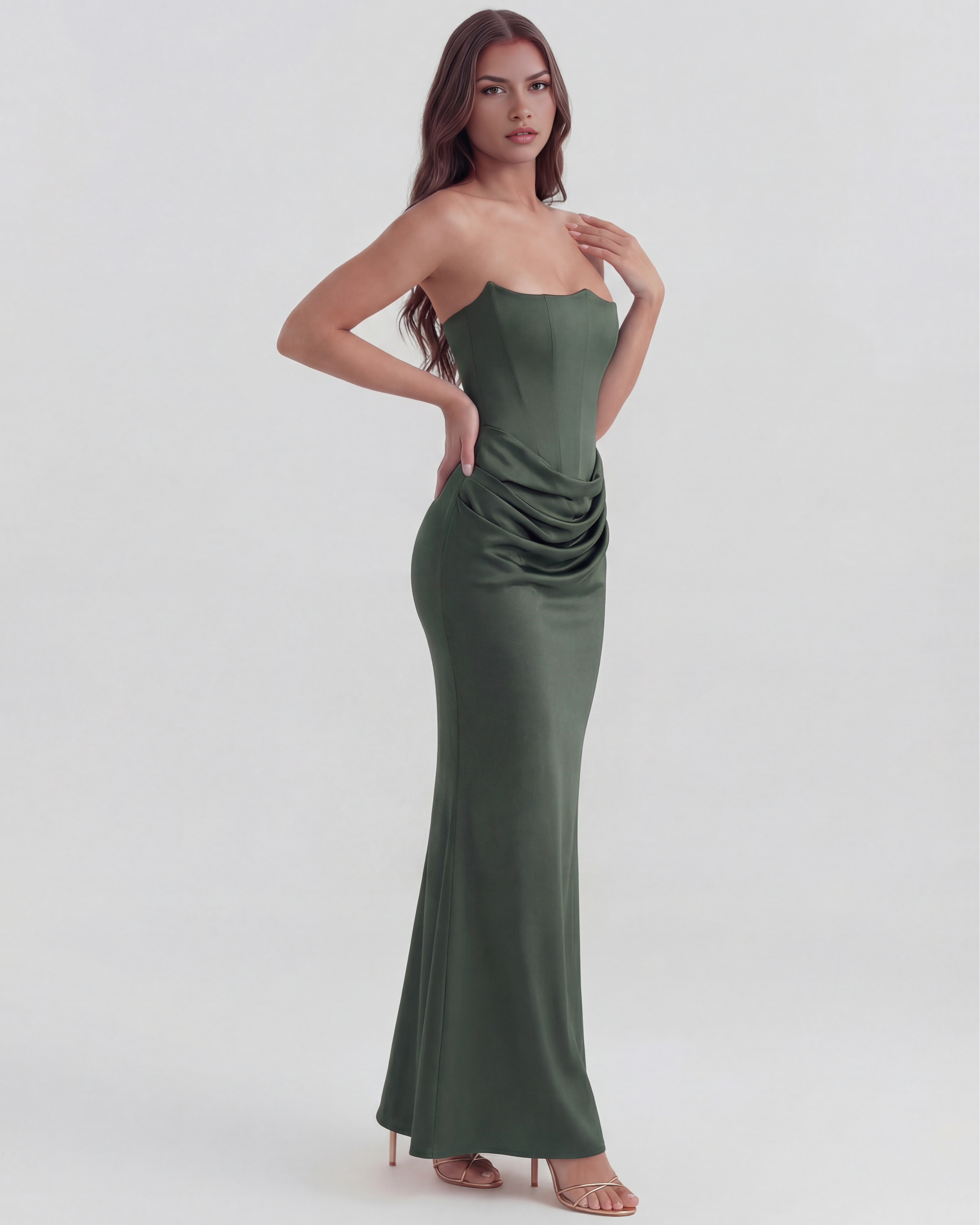 Sculpted corset strapless maxi dress for women | Rosalind
