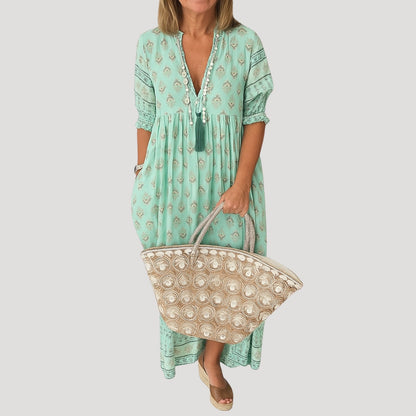 Boho beach midi dress with pockets for women | Beachelle -5
