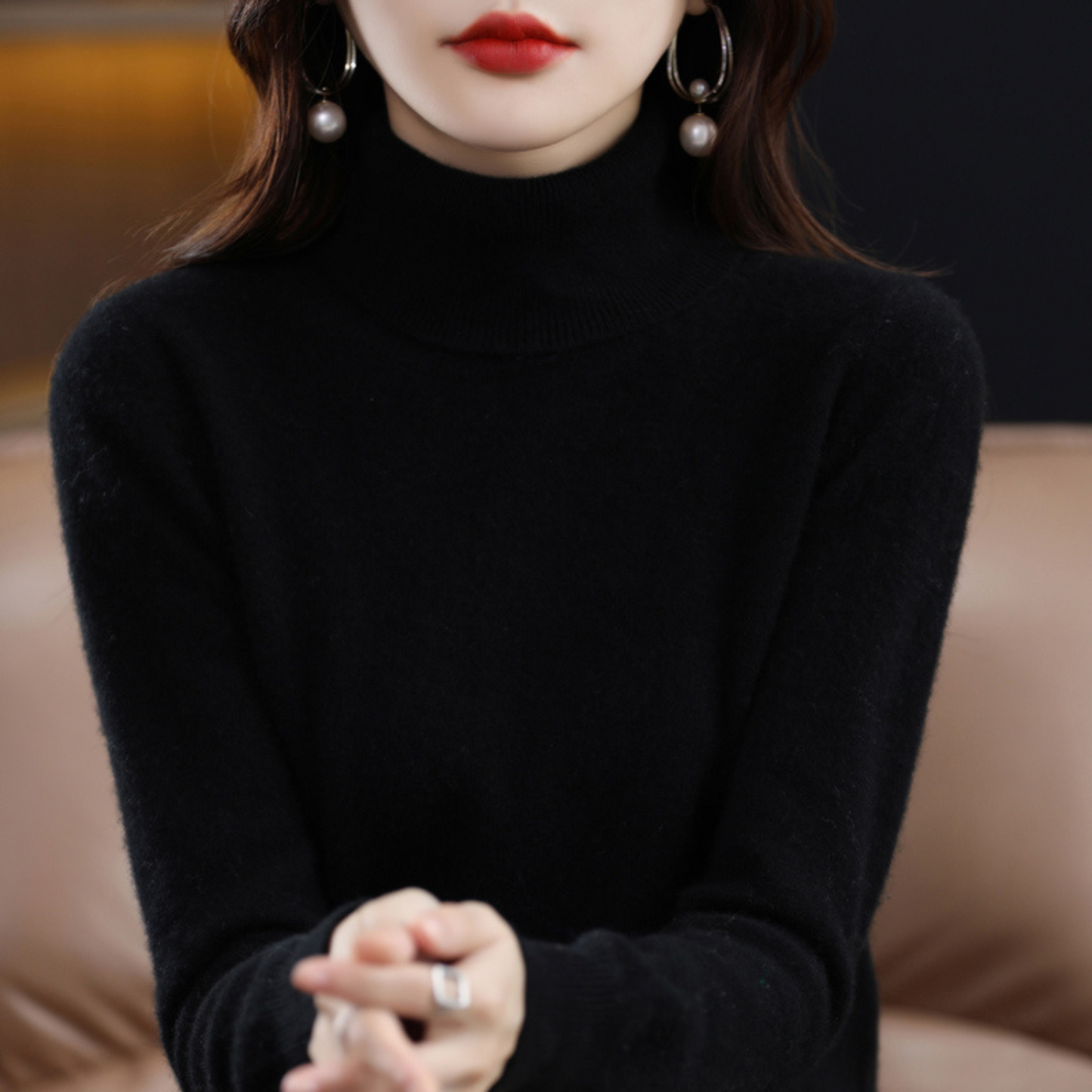 Refined turtleneck soft everyday jumper for women | Elara -1