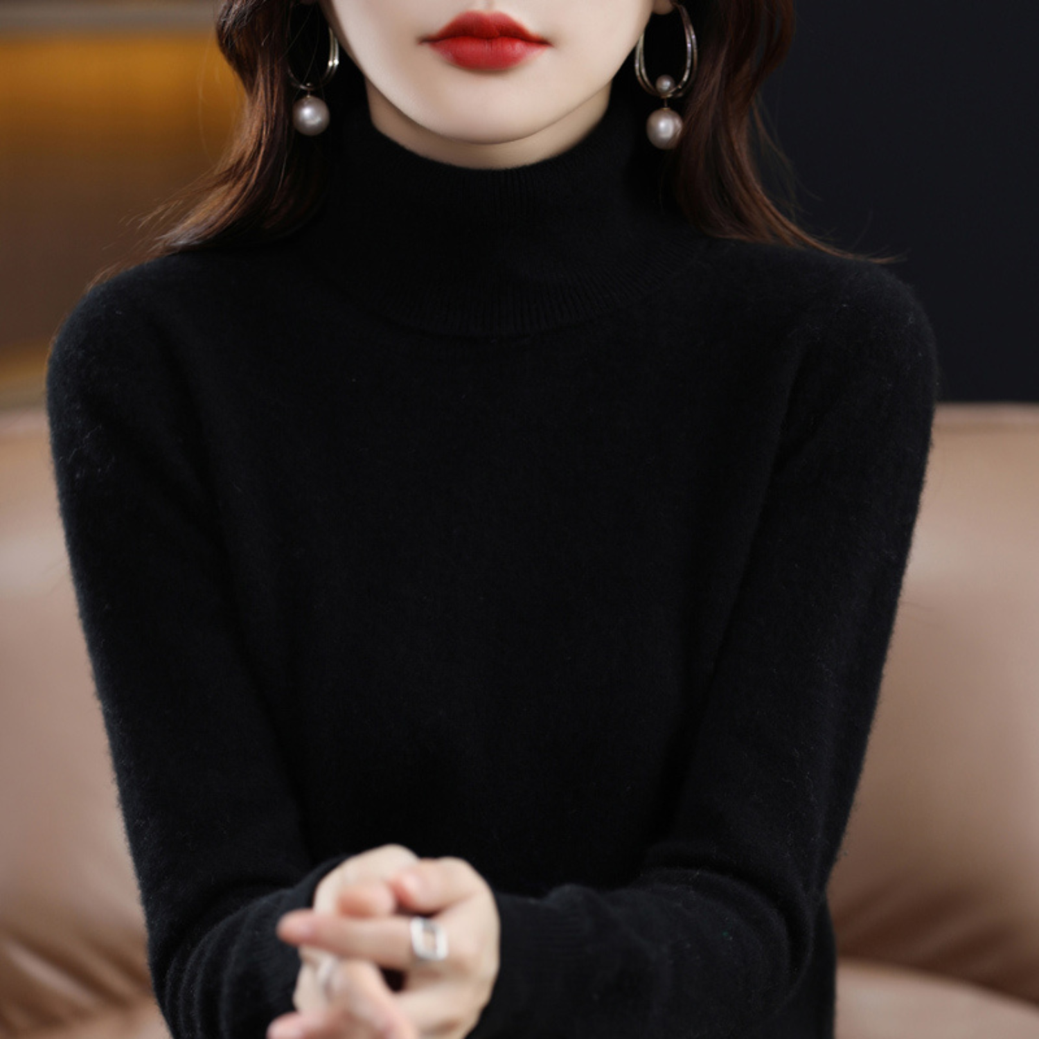 Refined turtleneck soft everyday jumper for women | Elara -1