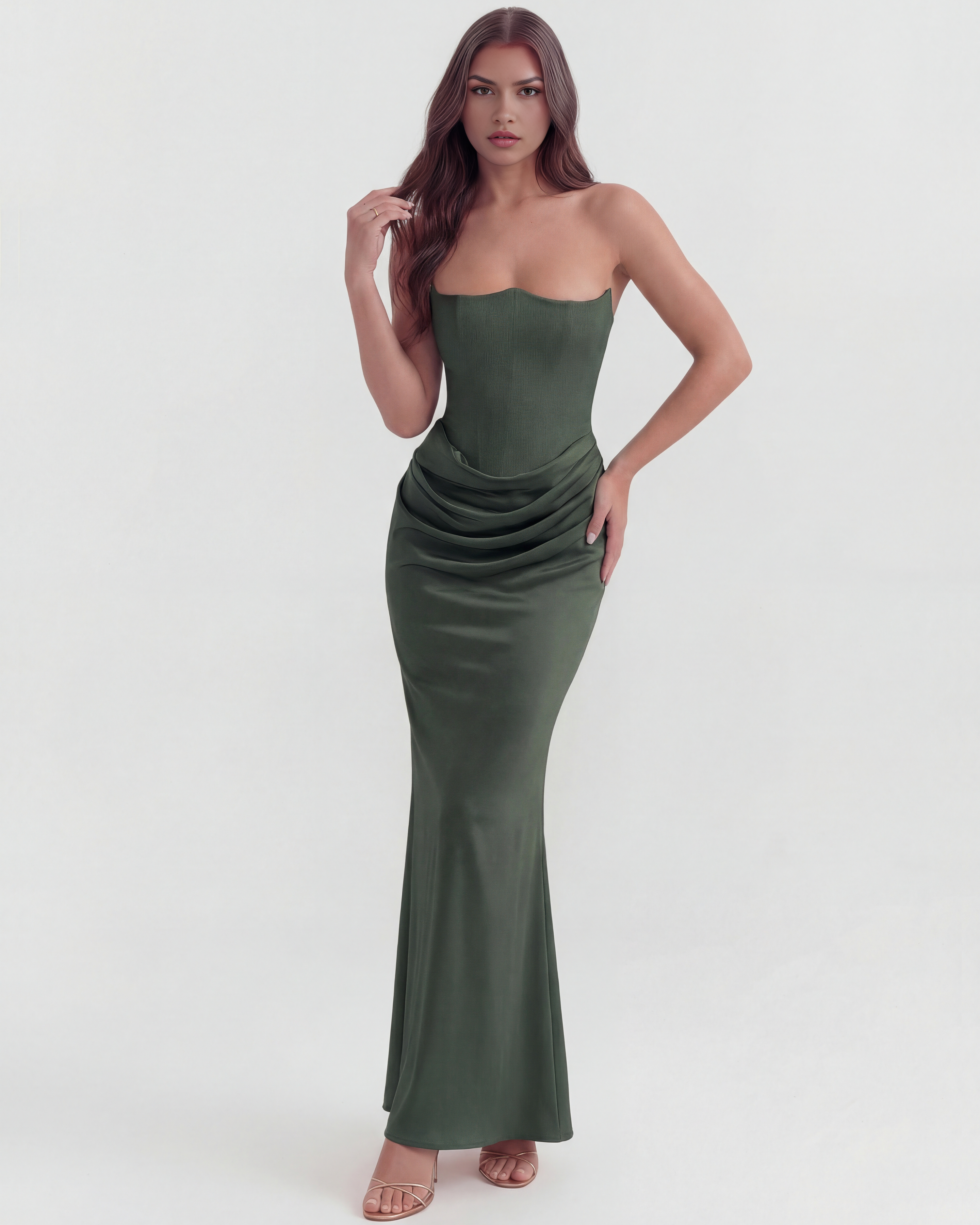 Sculpted corset strapless maxi dress for women | Rosalind