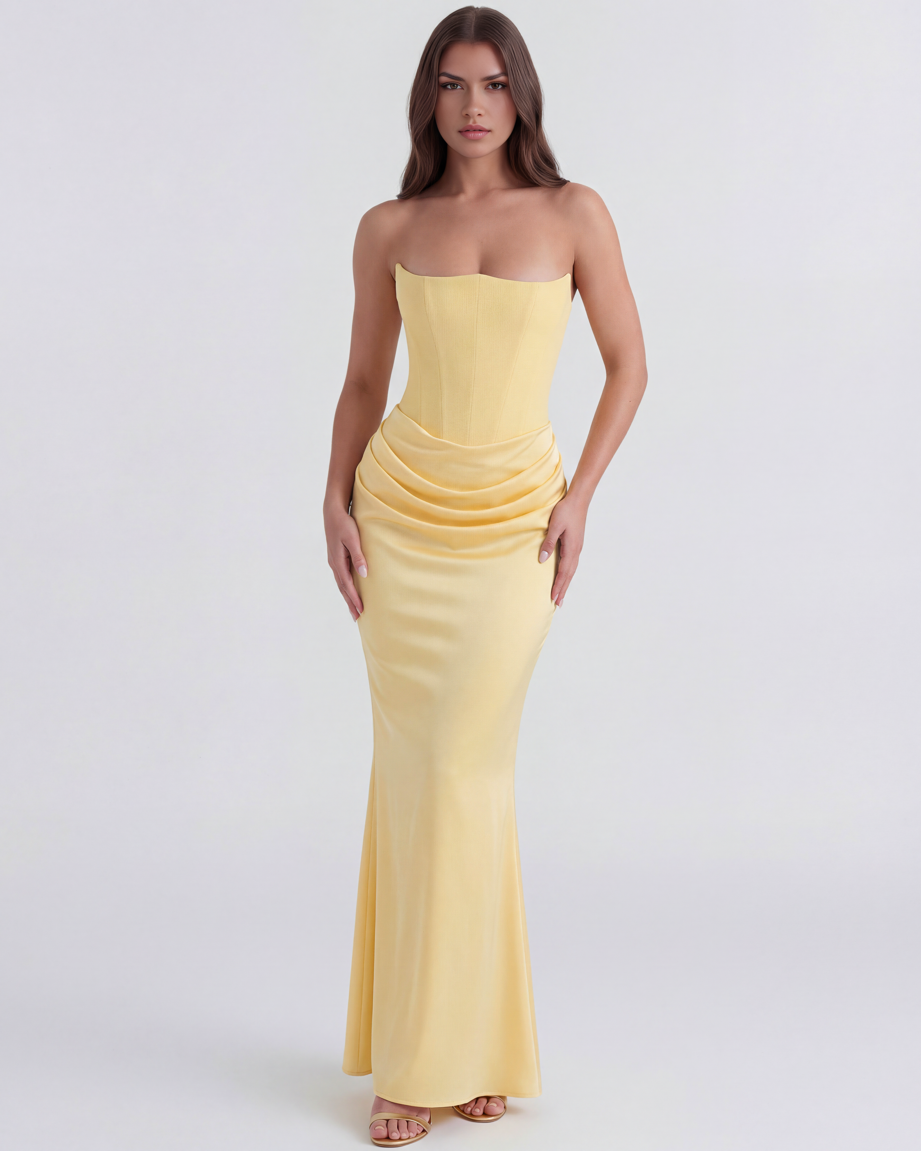 Sculpted corset strapless maxi dress for women | Rosalind