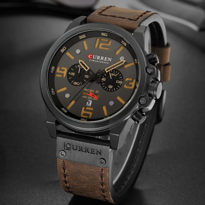 Chronograph leather-strap classic watch for men | The Hudson Classic -9