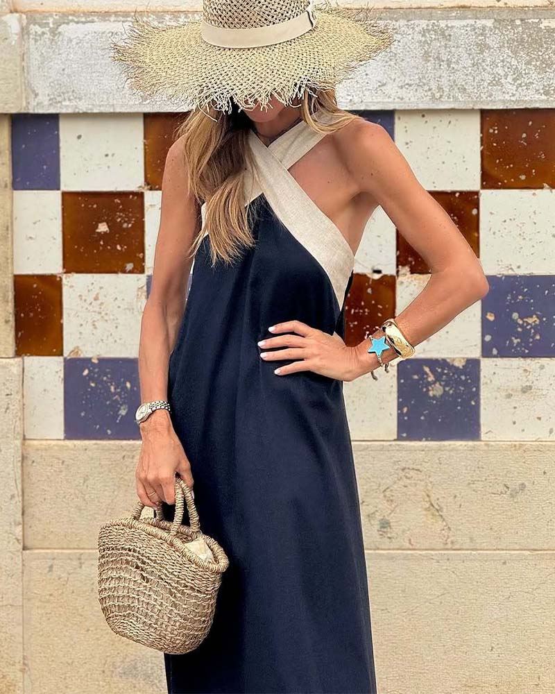 Elegant cross-neck maxi dress for women | Selene