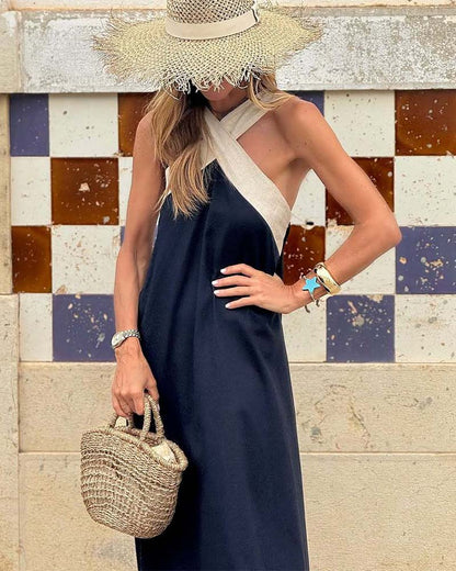 Elegant cross-neck maxi dress for women | Selene