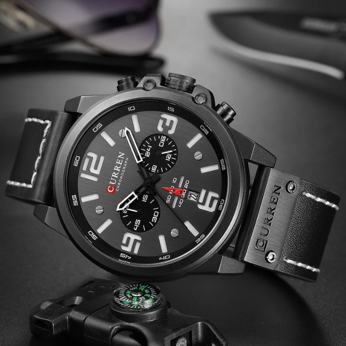 Chronograph leather-strap classic watch for men | The Hudson Classic -6