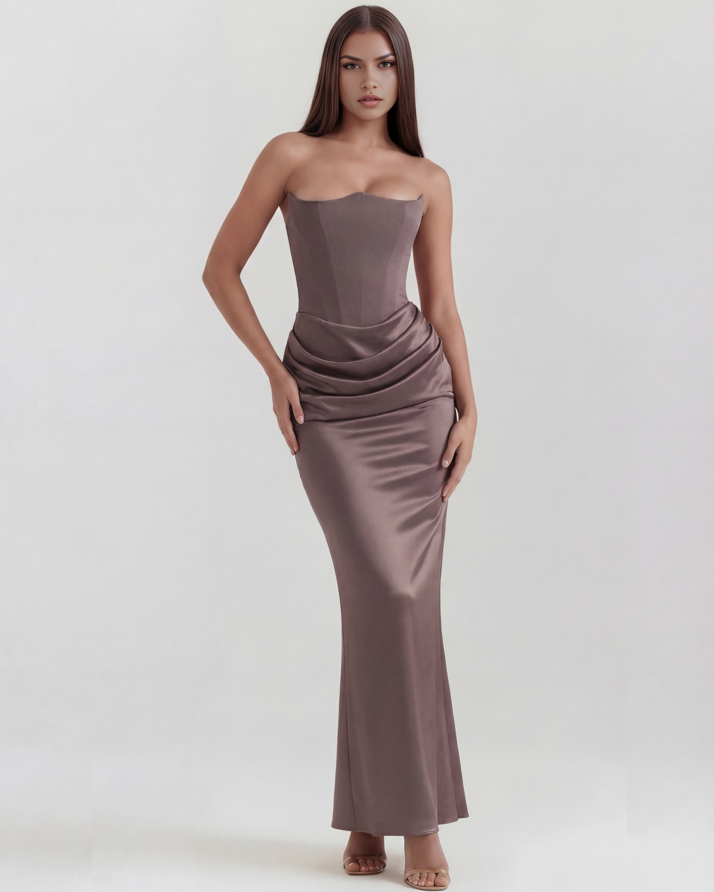 Sculpted corset strapless maxi dress for women | Rosalind