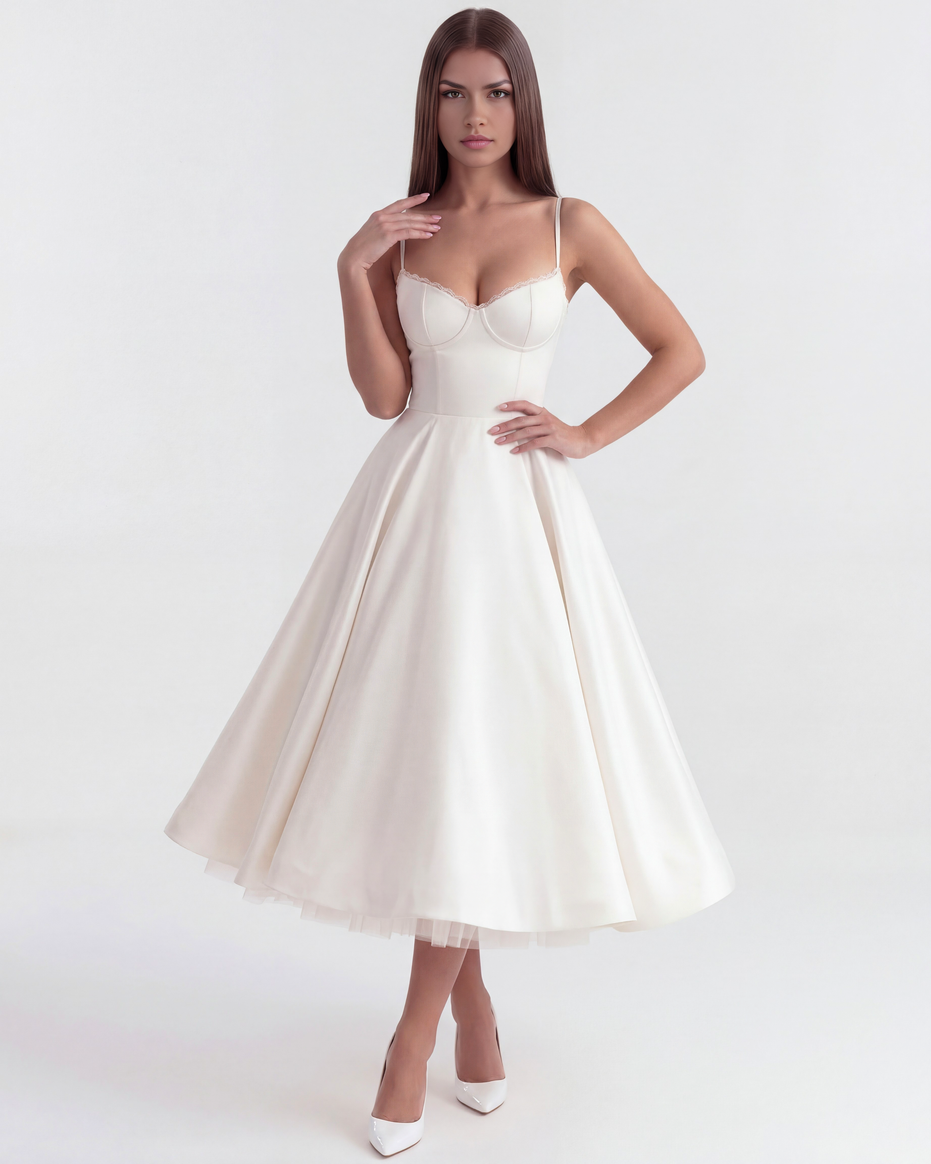 Satin boned corset midi dress for women | Selene
