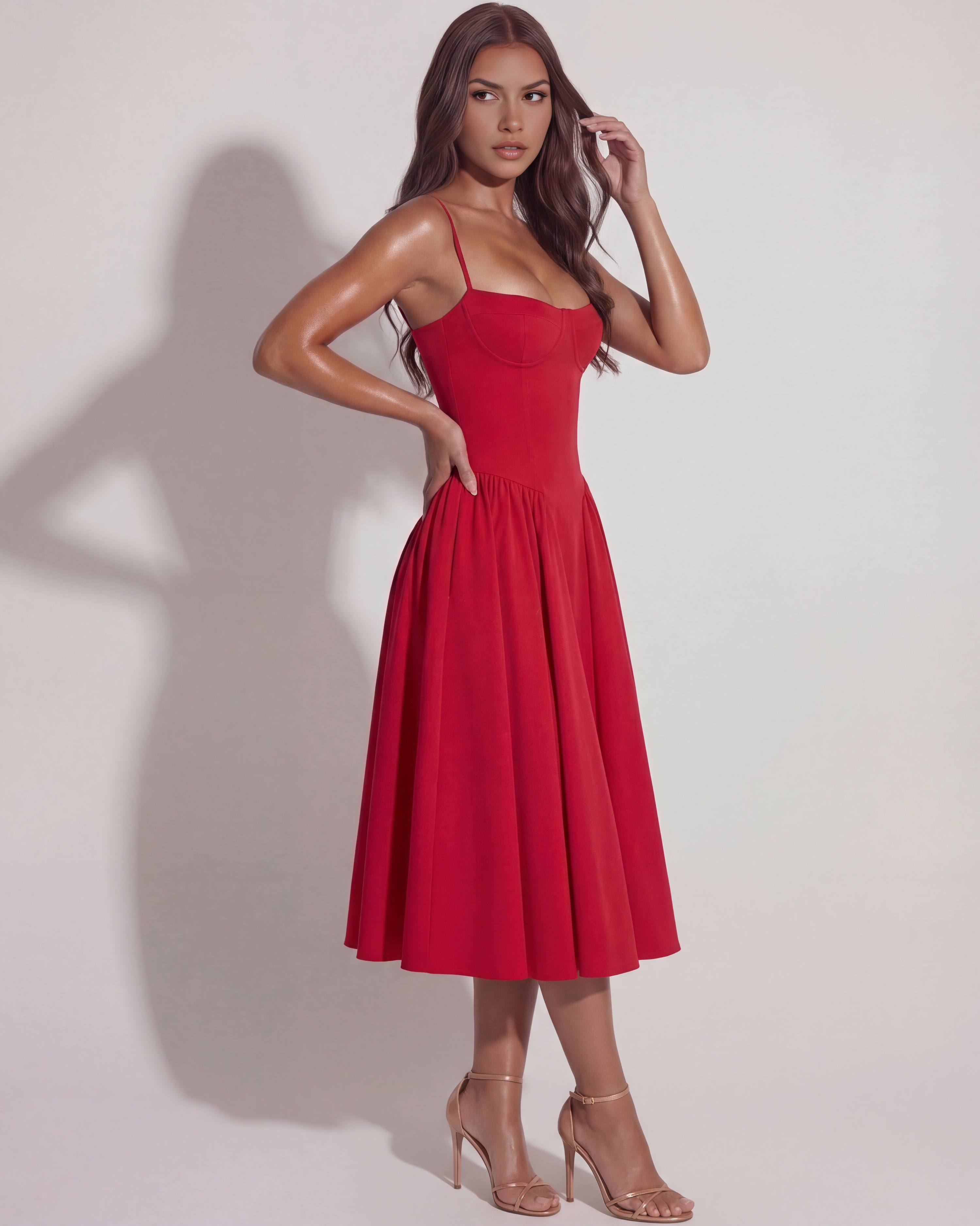 Sweetheart neckline boned midi dress for women | Francesca