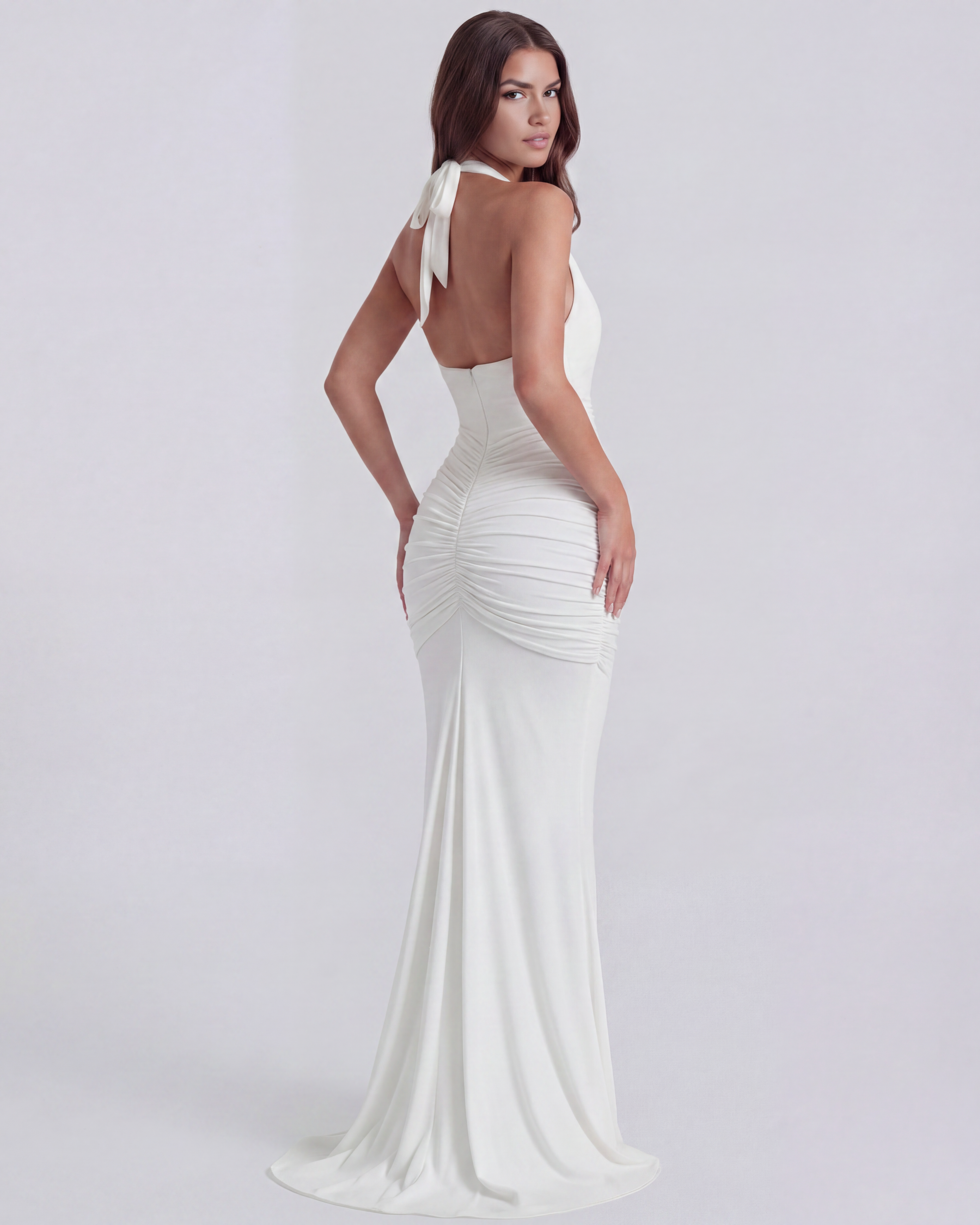 Plunging halter maxi dress for women | Ariel