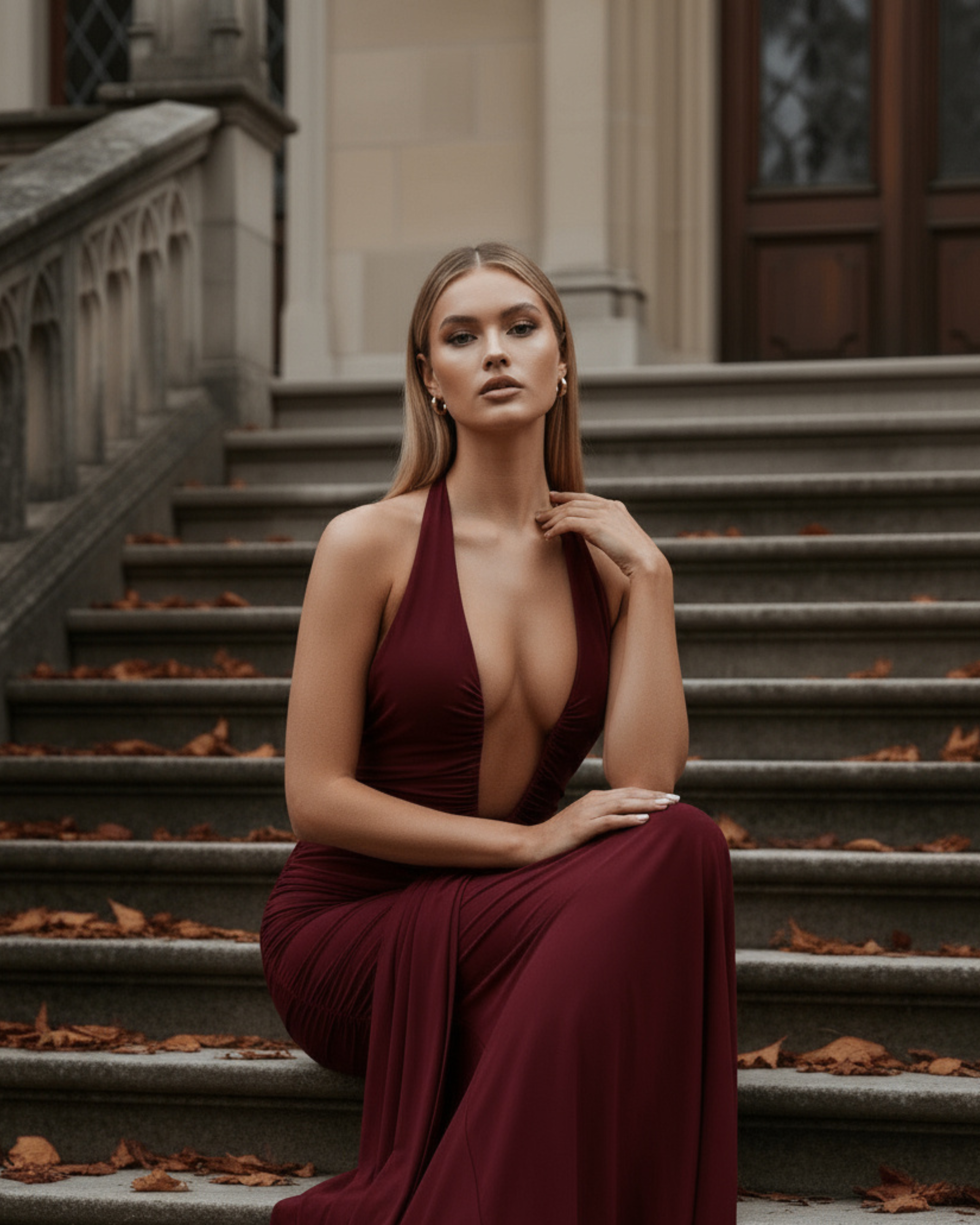 Plunging halter maxi dress for women | Ariel