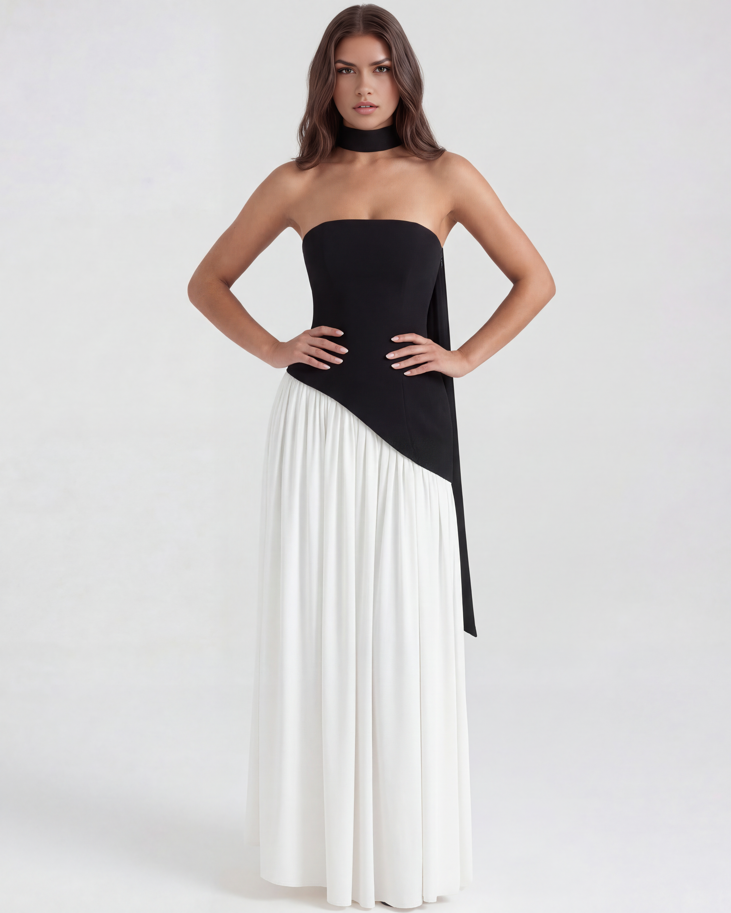 Structured bodice crepe maxi dress for women | Serena