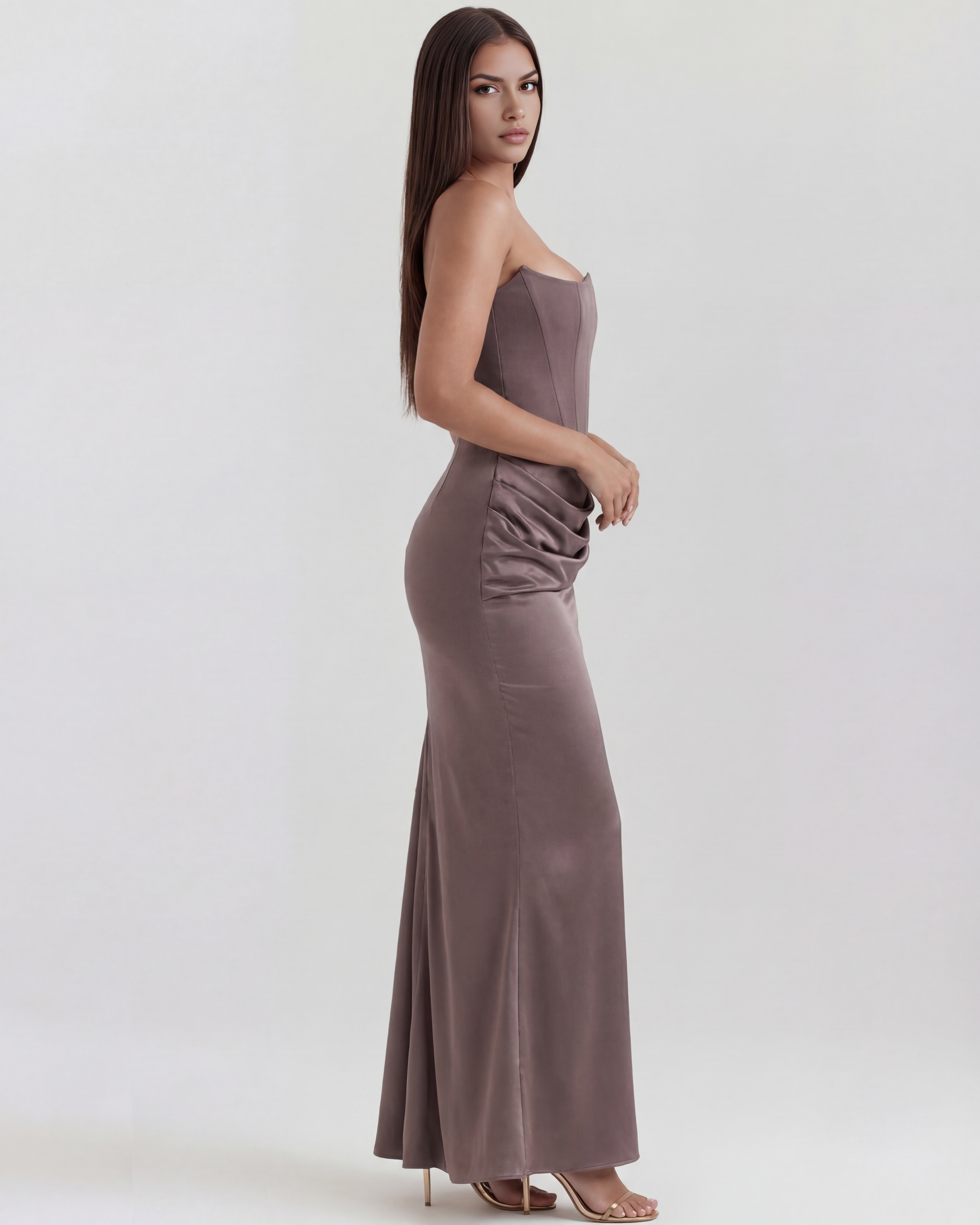 Sculpted corset strapless maxi dress for women | Rosalind