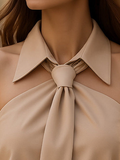 Sleeveless halter neck-tie everyday blouse for women | Kaelisse -2