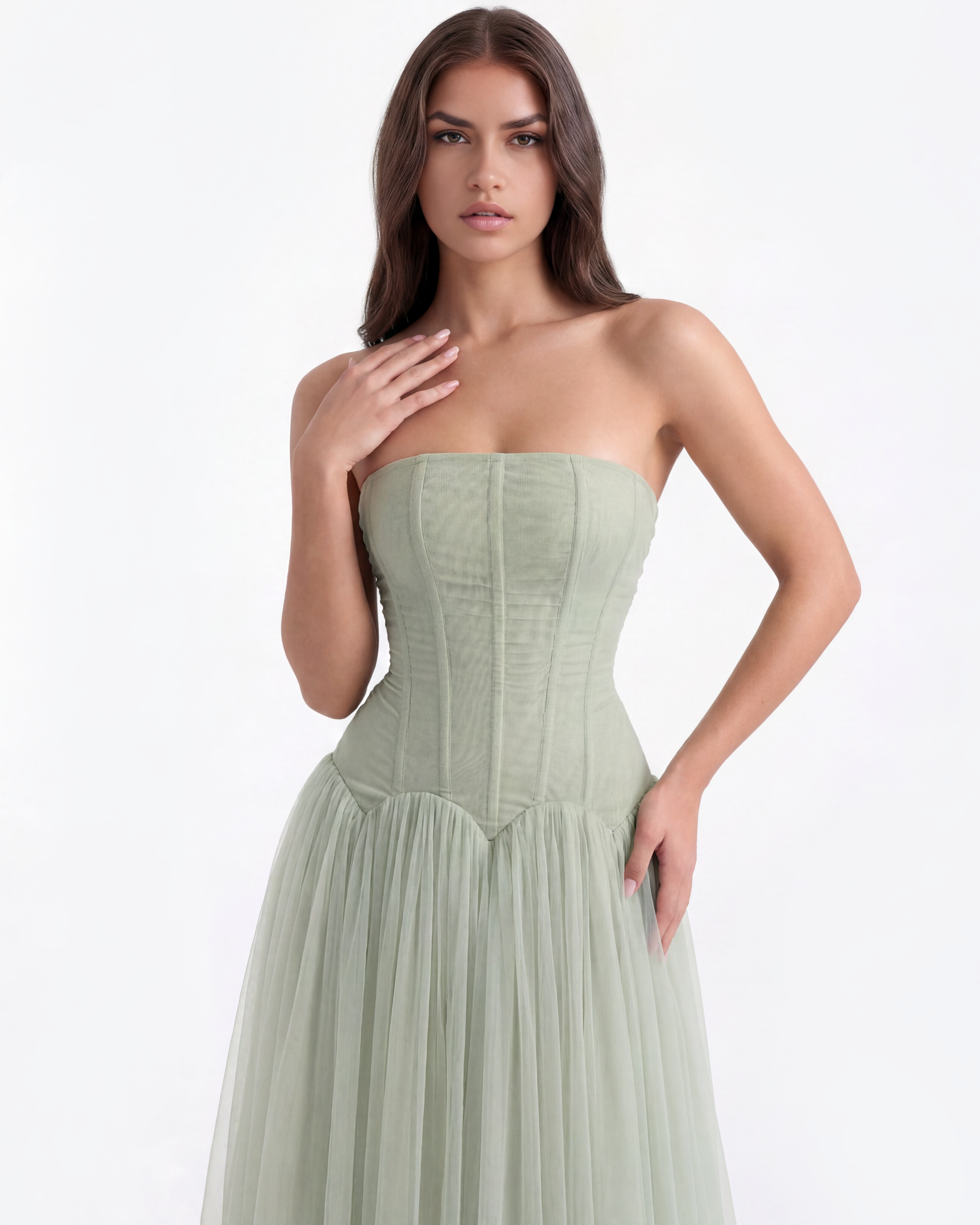 Strapless mesh maxi dress for women | Arabella