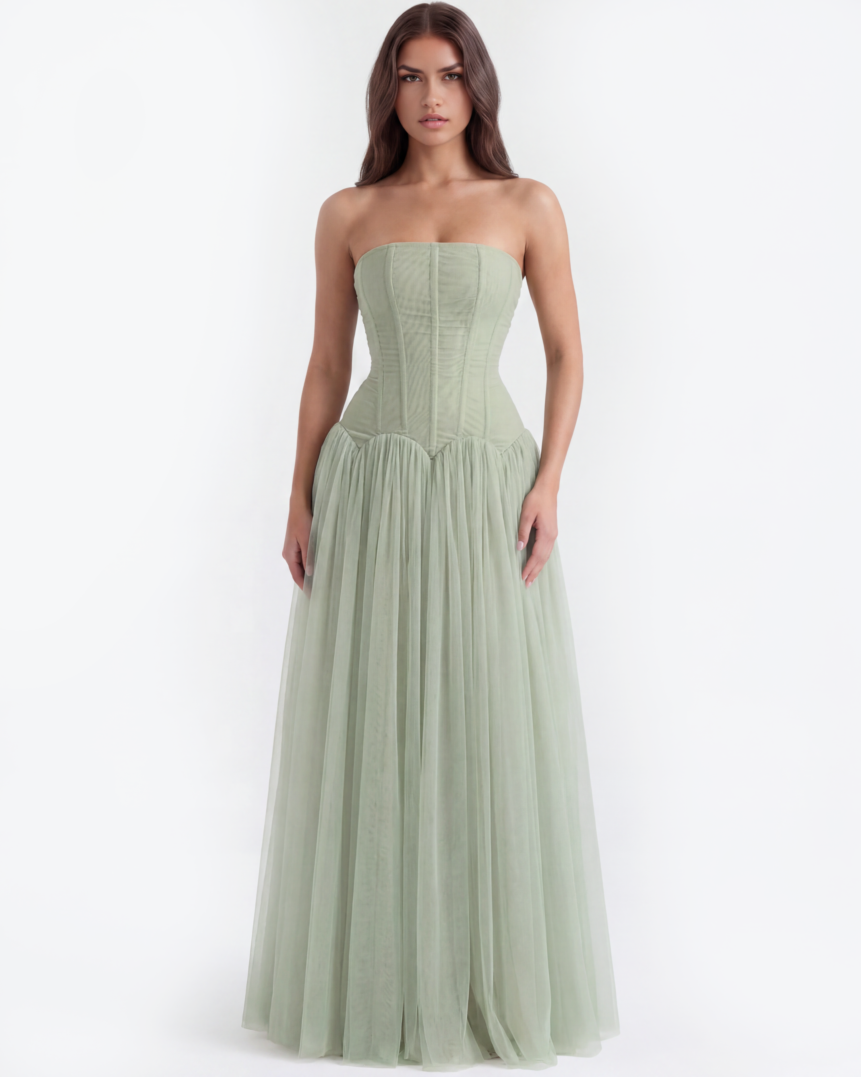 Strapless mesh maxi dress for women | Arabella