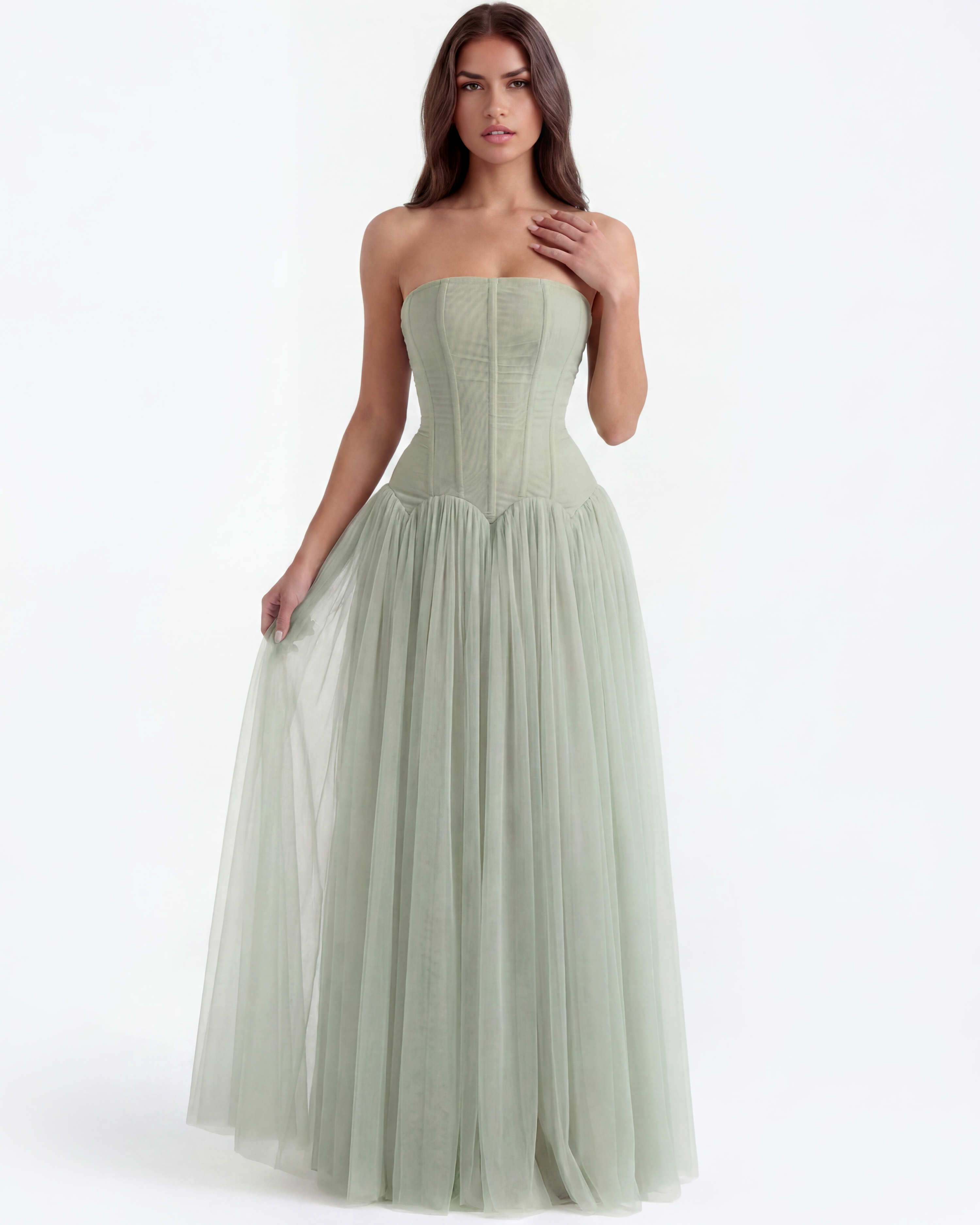 Strapless mesh maxi dress for women | Arabella