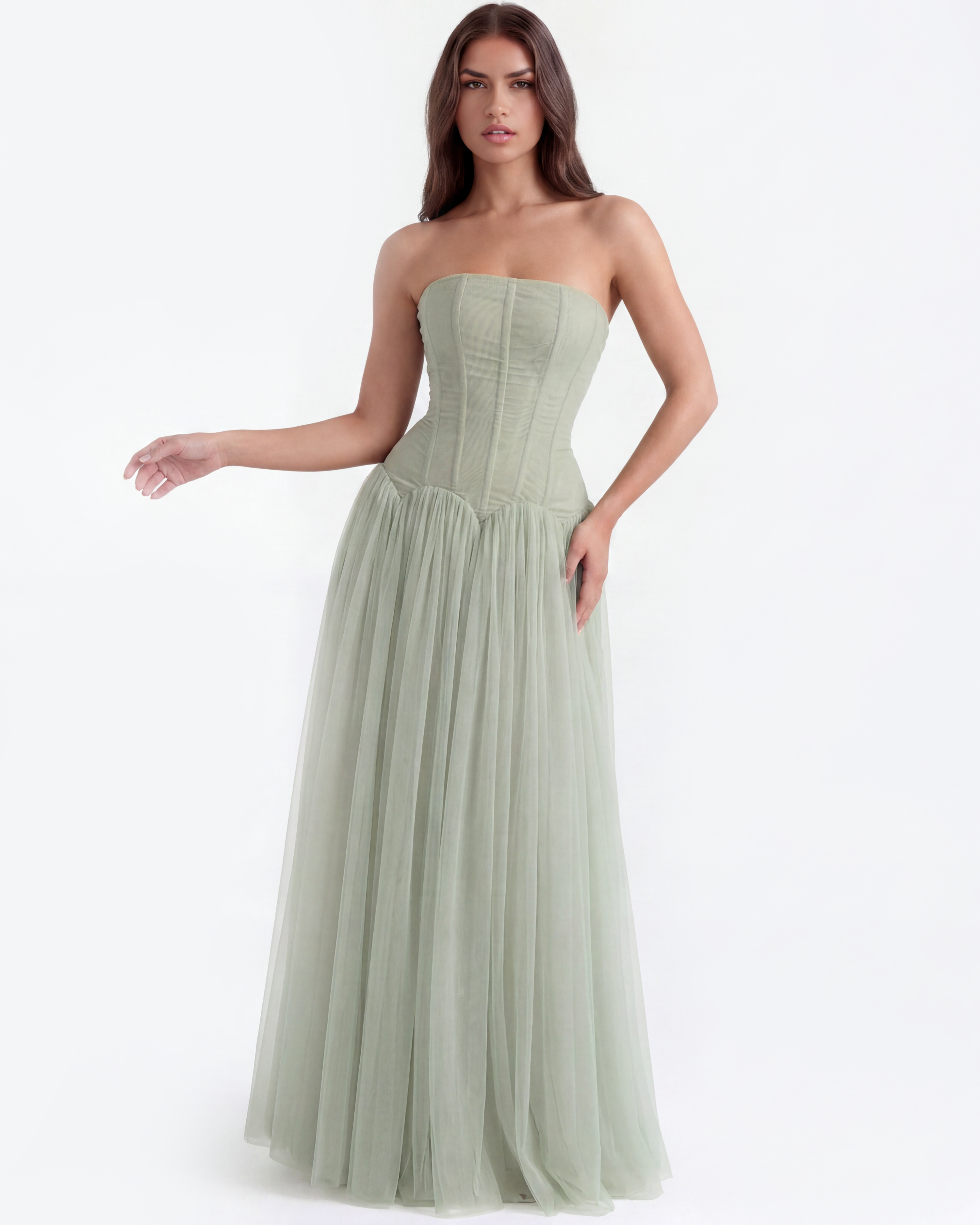 Strapless mesh maxi dress for women | Arabella