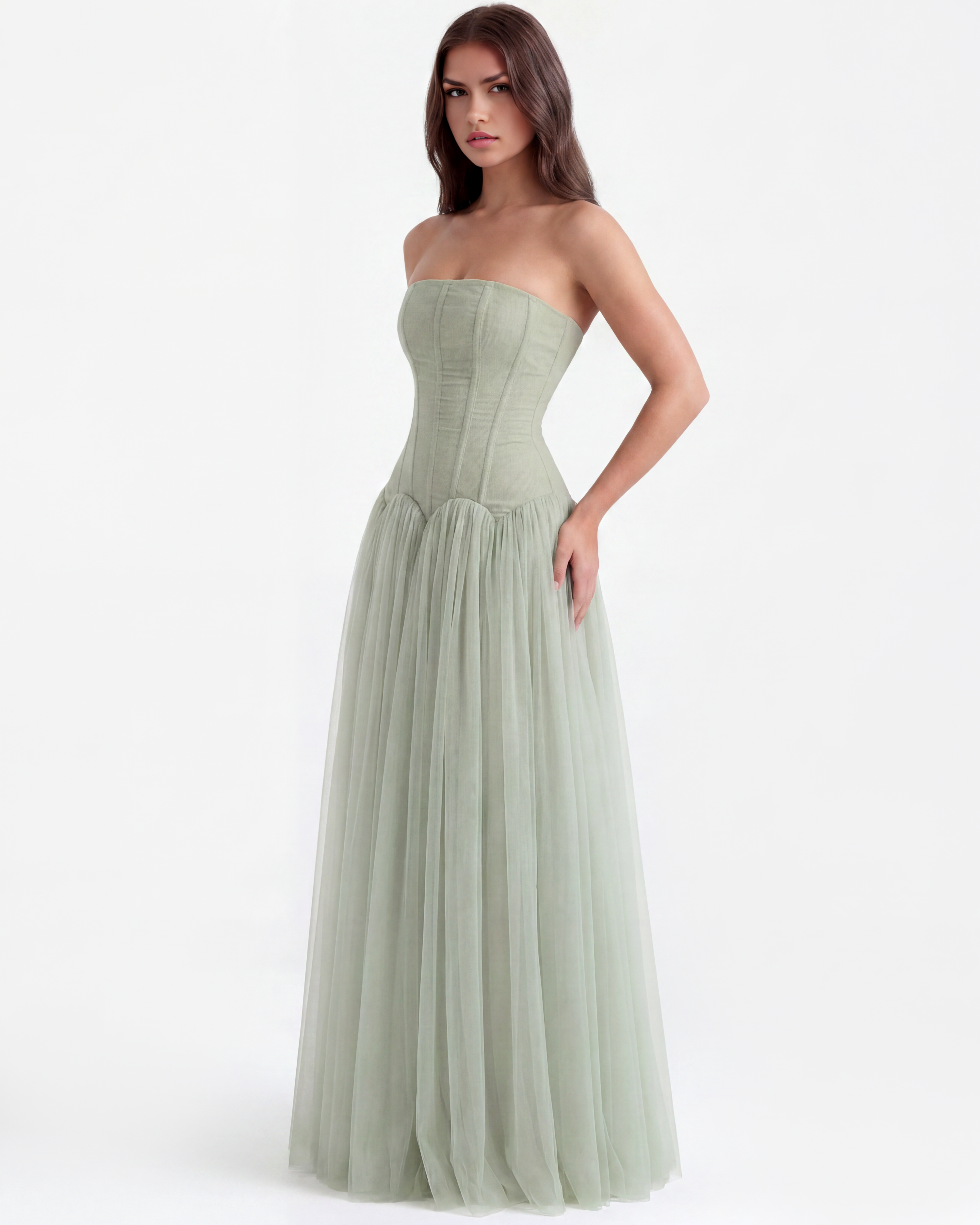 Strapless mesh maxi dress for women | Arabella