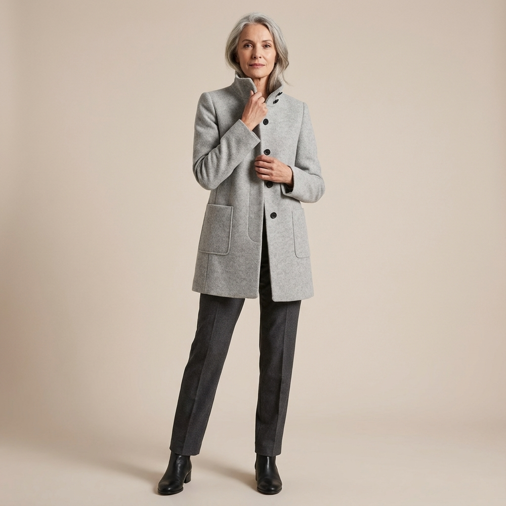 High Collar Button Jacket with Relaxed Fit for Women | Marlow Grace