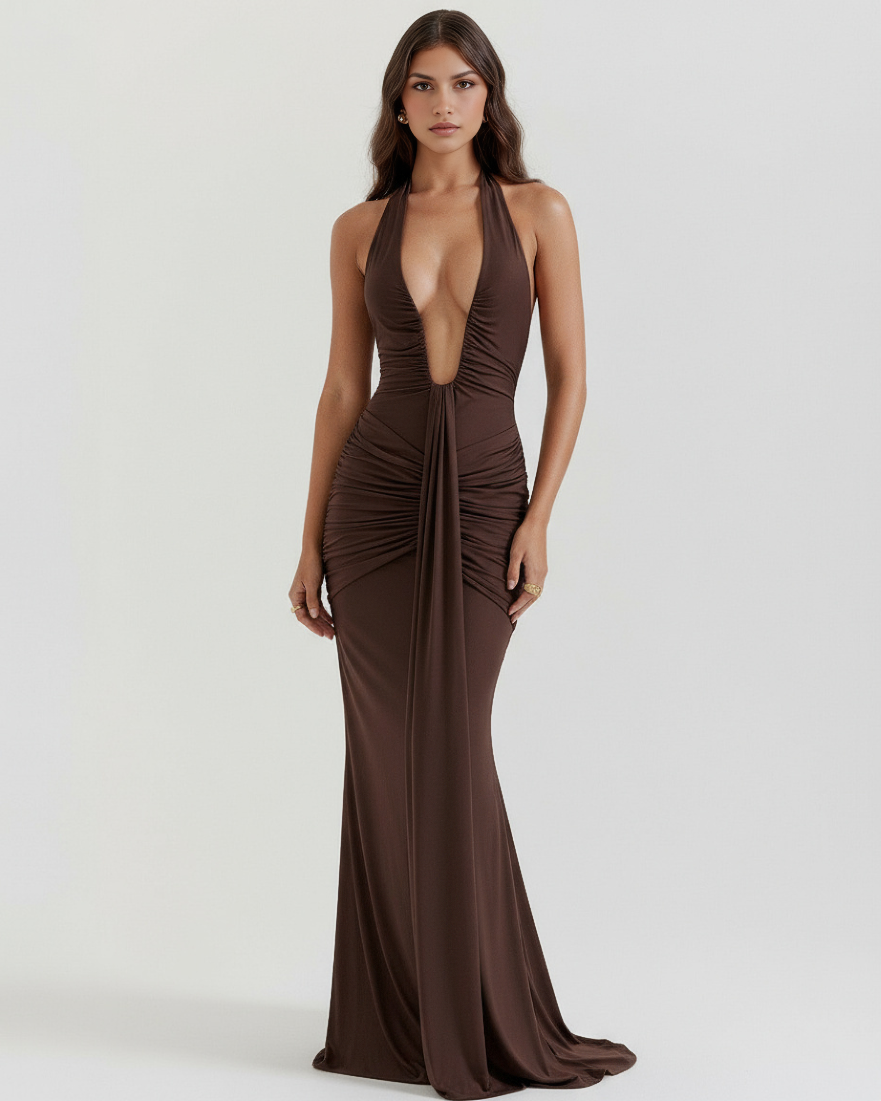 Plunging halter maxi dress for women | Ariel