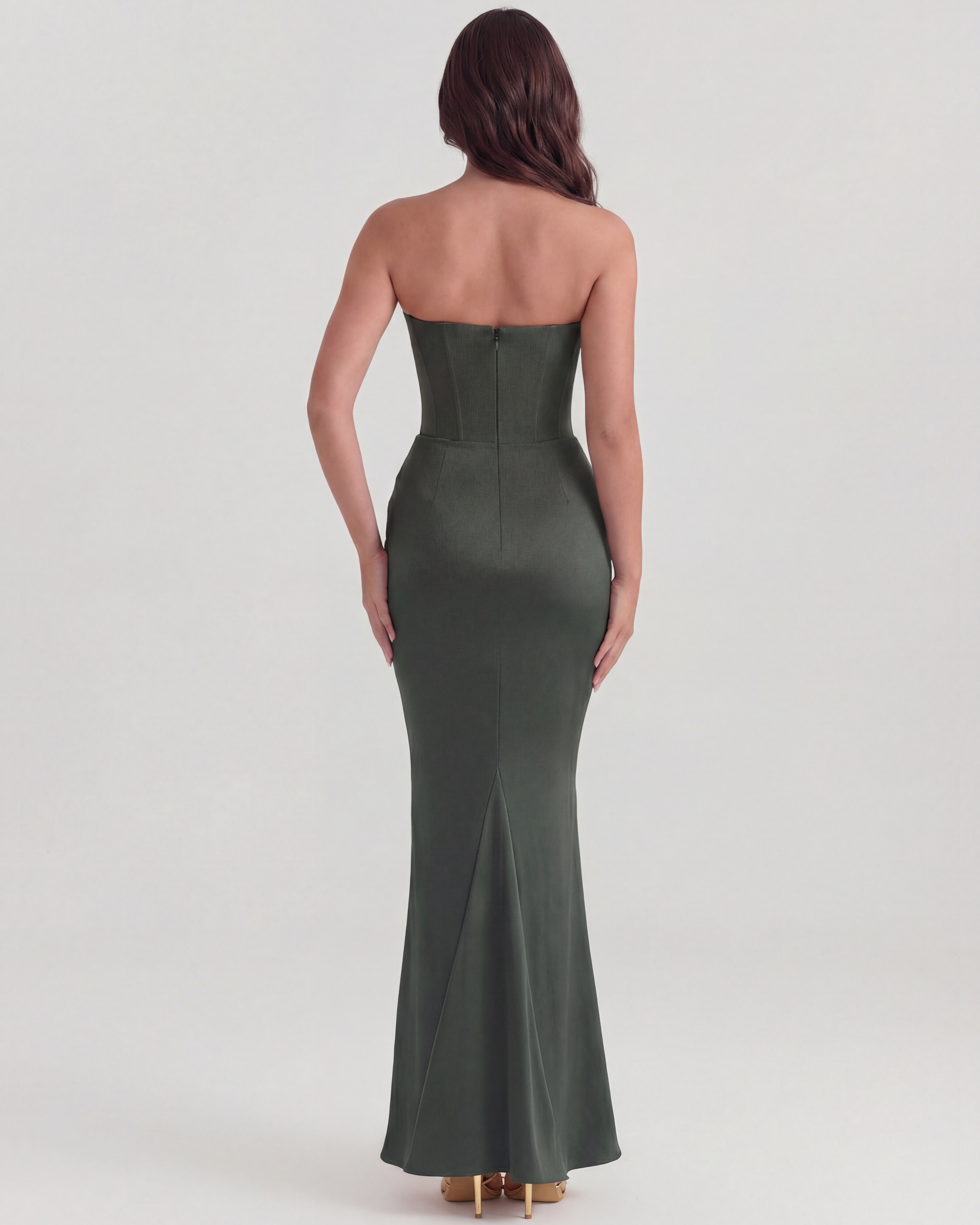 Sculpted corset strapless maxi dress for women | Rosalind