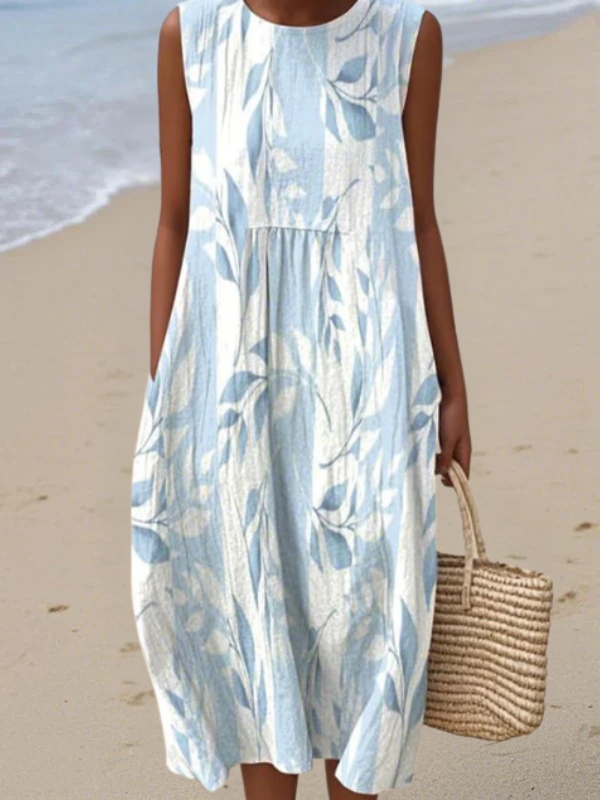 Leafy print casual midi dress for women | Joy -1