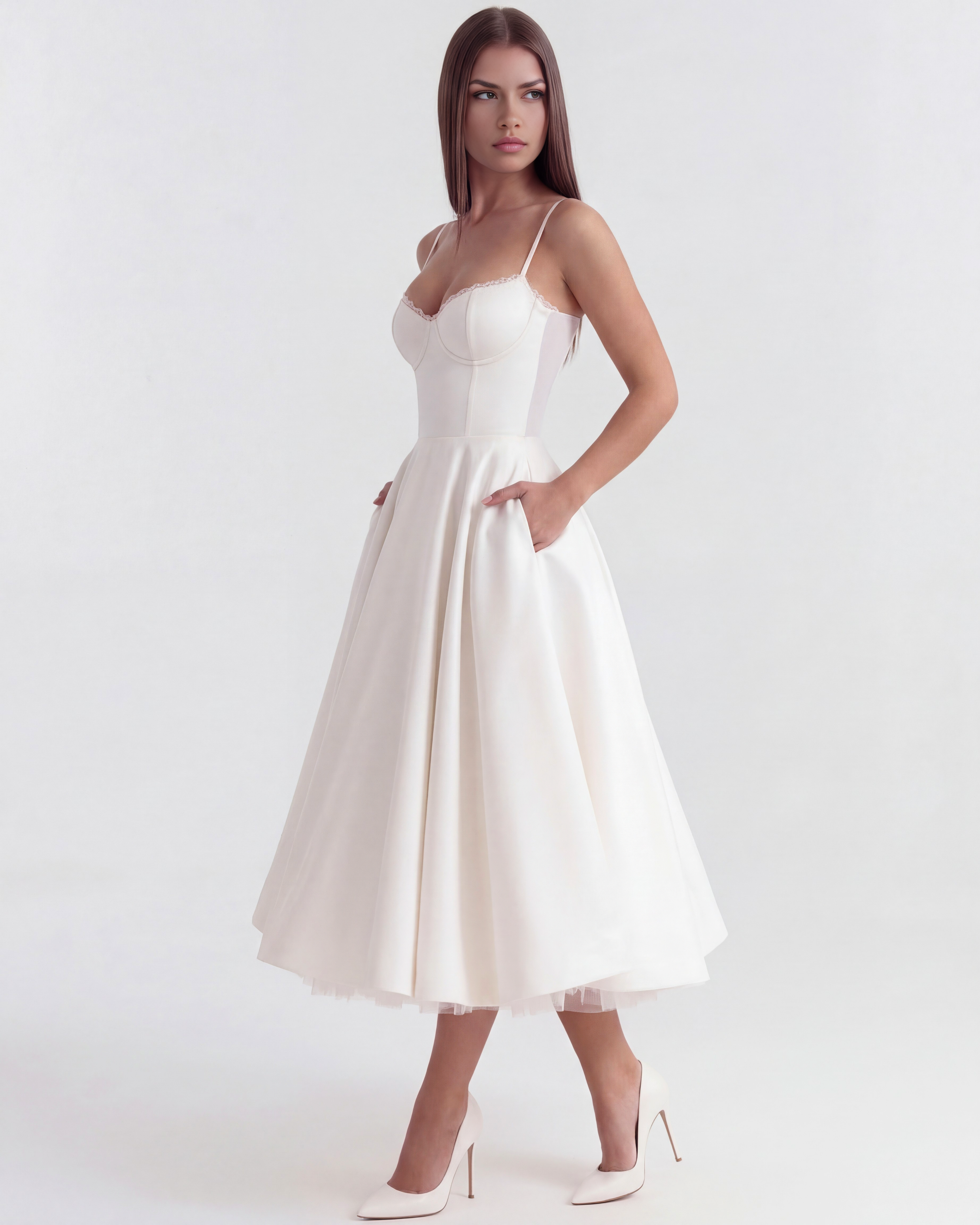 Satin boned corset midi dress for women | Selene