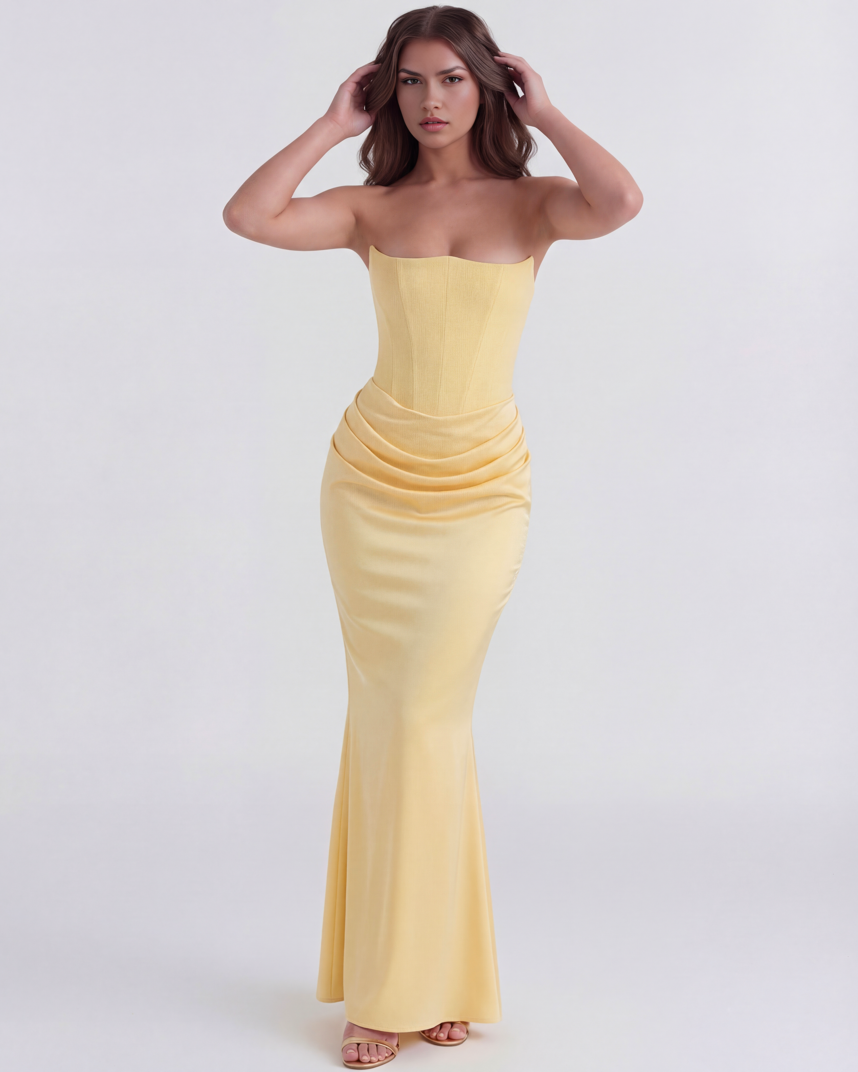 Sculpted corset strapless maxi dress for women | Rosalind
