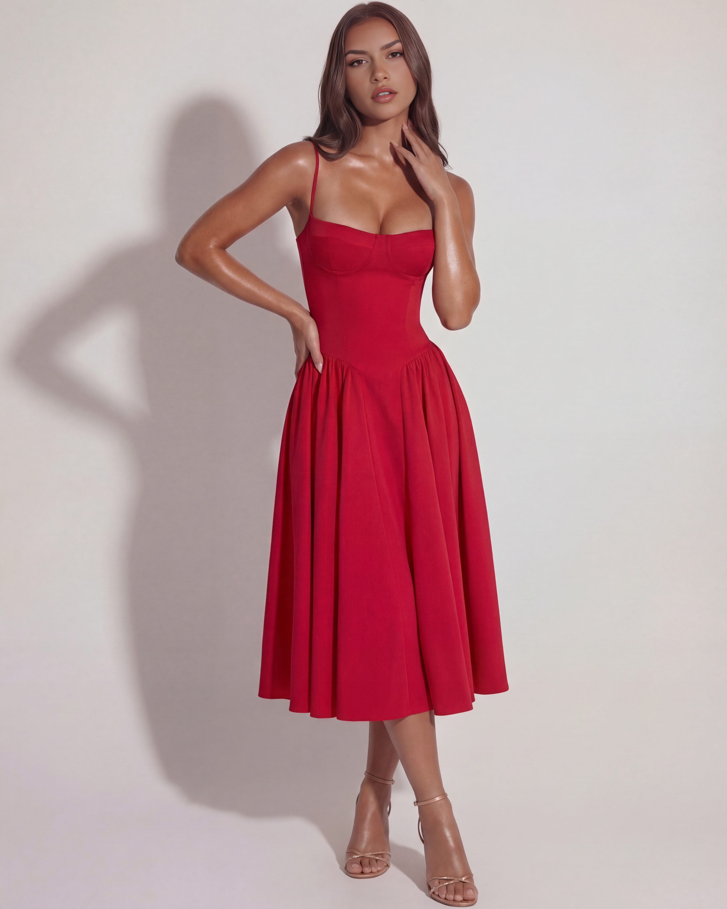 Sweetheart neckline boned midi dress for women | Francesca