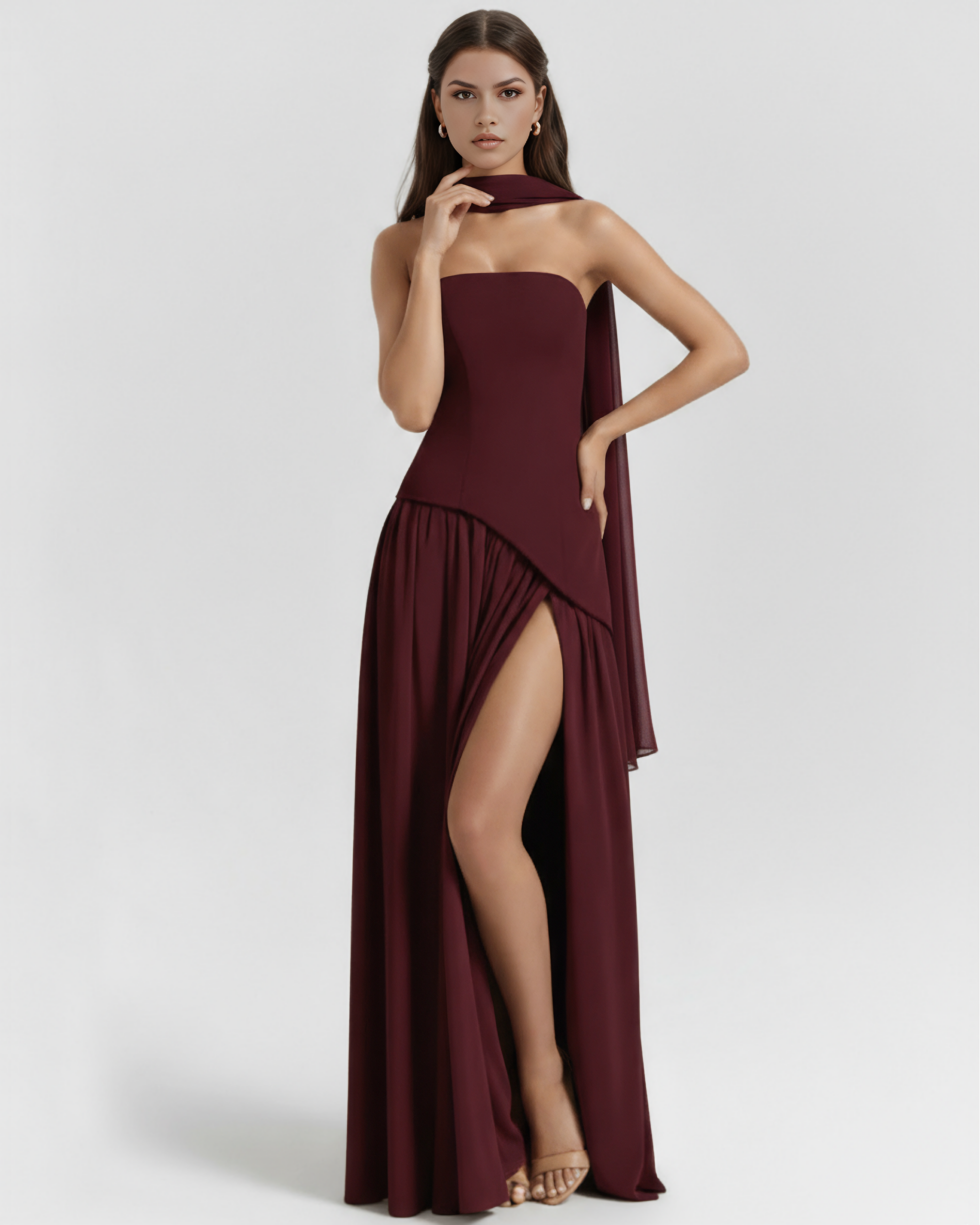 Structured bodice crepe maxi dress for women | Serena