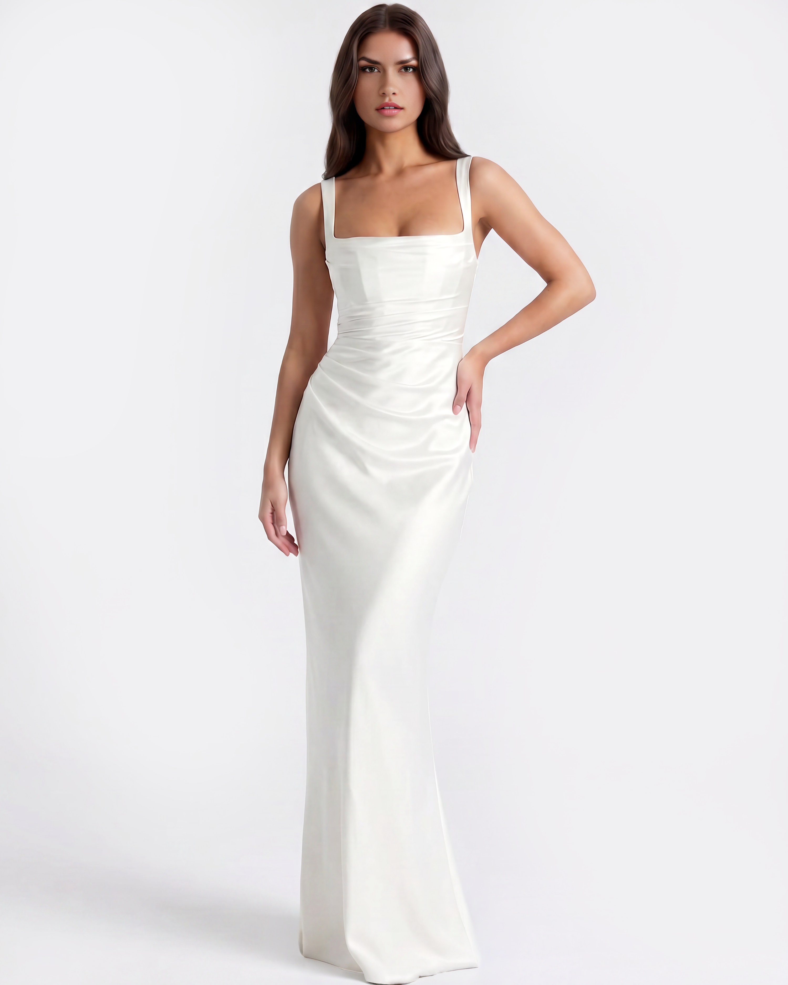 Satin corset lace-up maxi dress for women | Adrienne