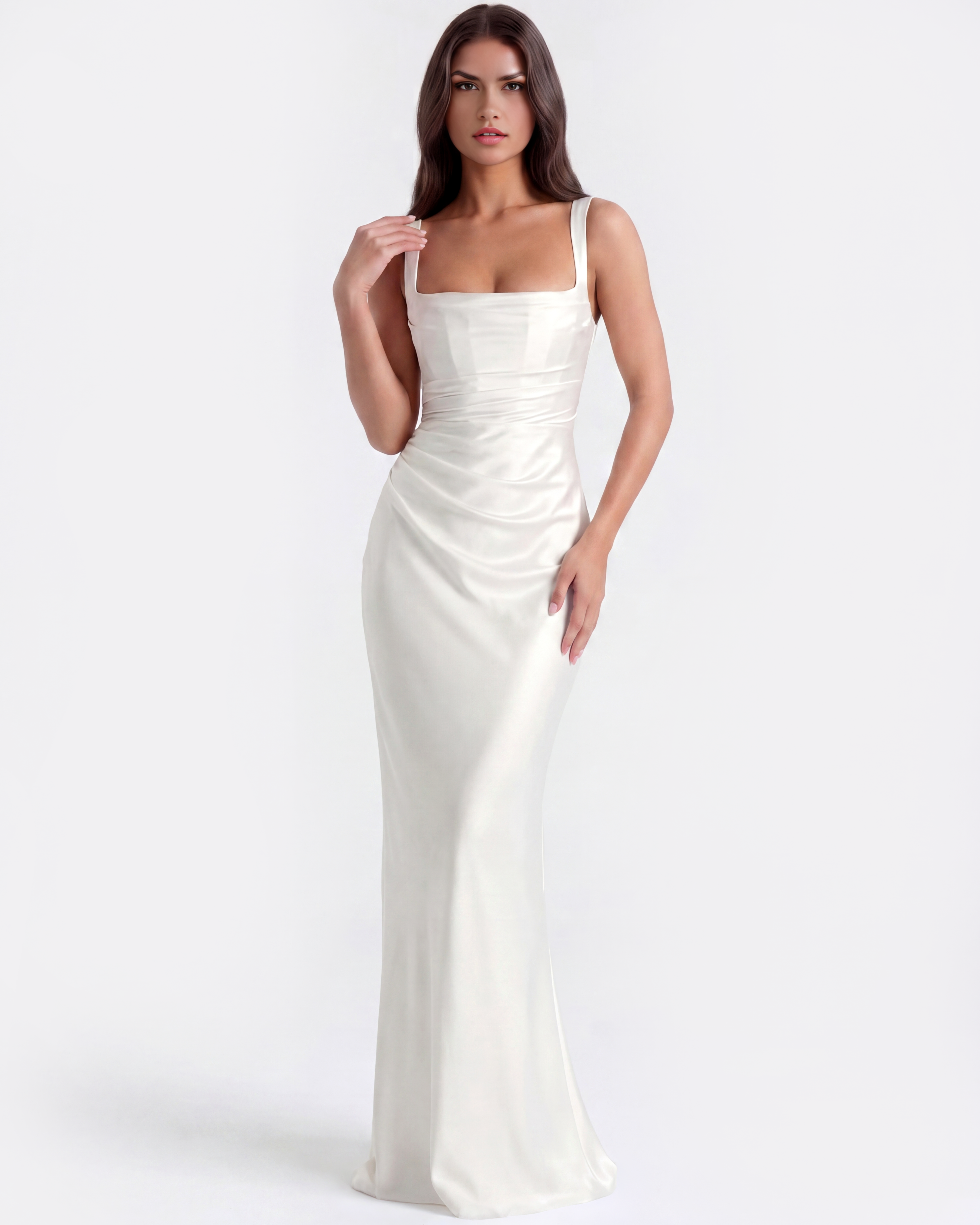 Satin corset lace-up maxi dress for women | Adrienne