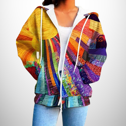 Colorful Patchwork Hooded Sweatshirt for Women | Amelia