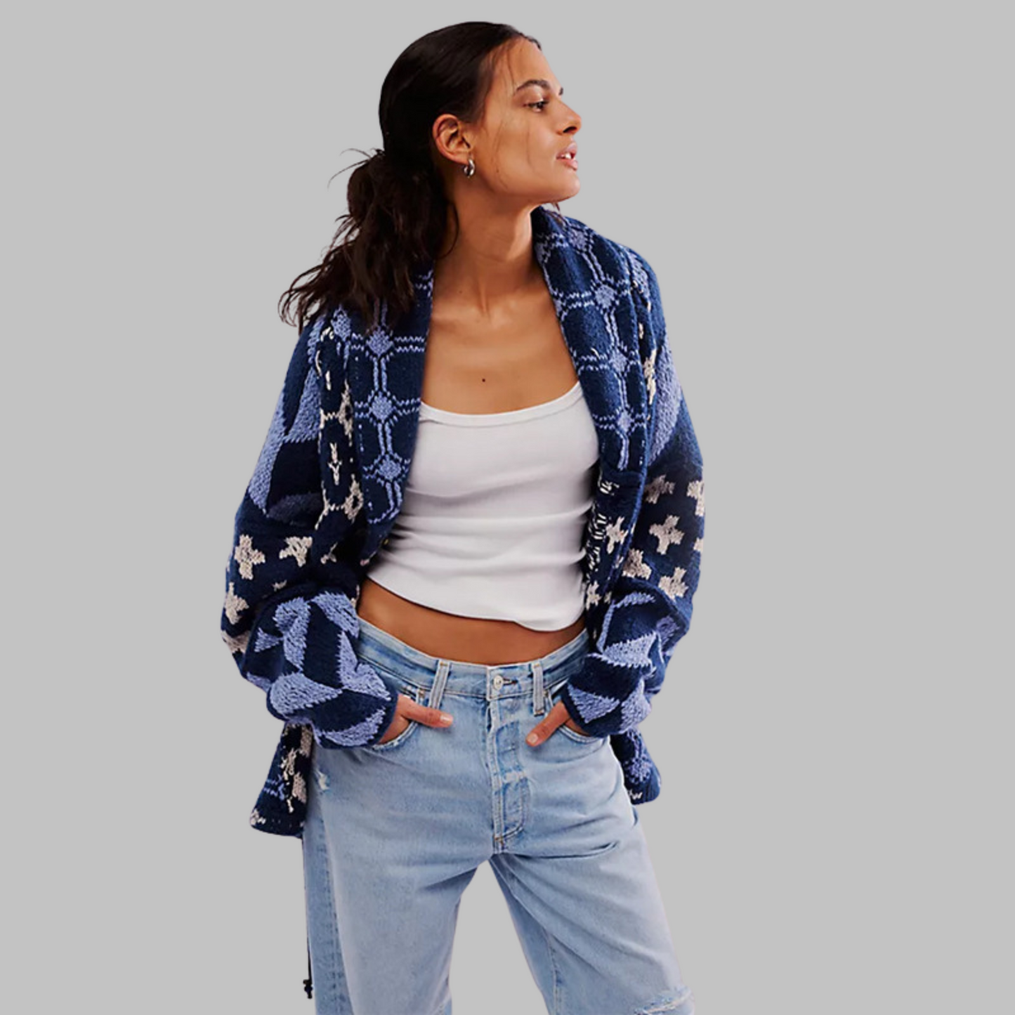 Button-down collar oversized cardigan for women | Portia