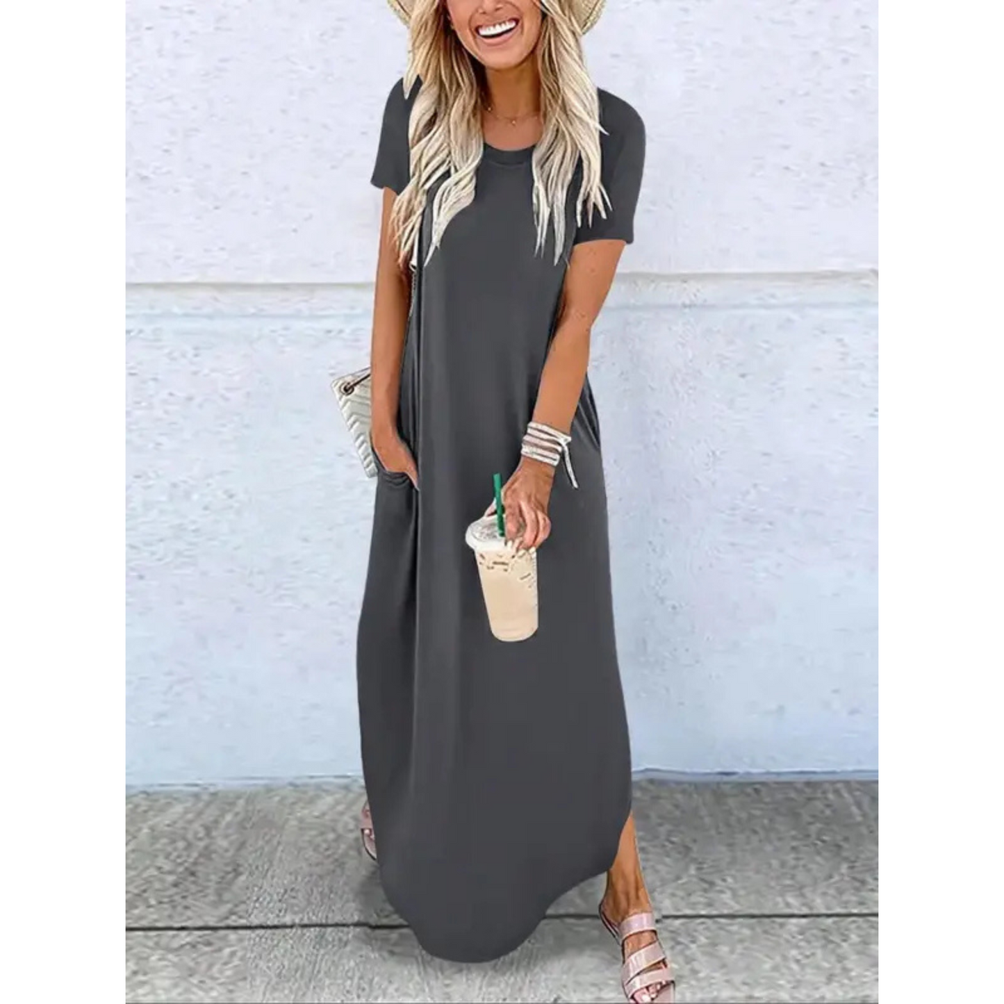 Casual round neck maxi dress for women | Relna