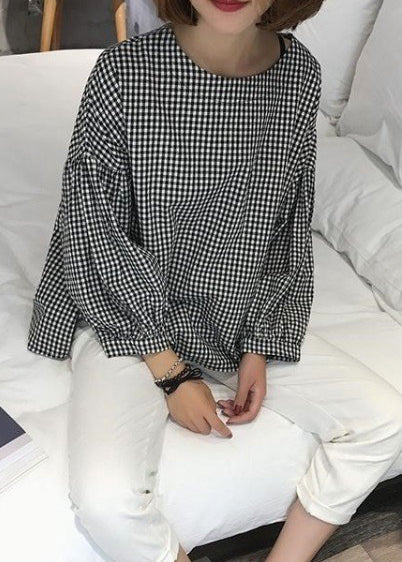 French Plaid Asymmetrical Blouse Chic for Women | Mirelune